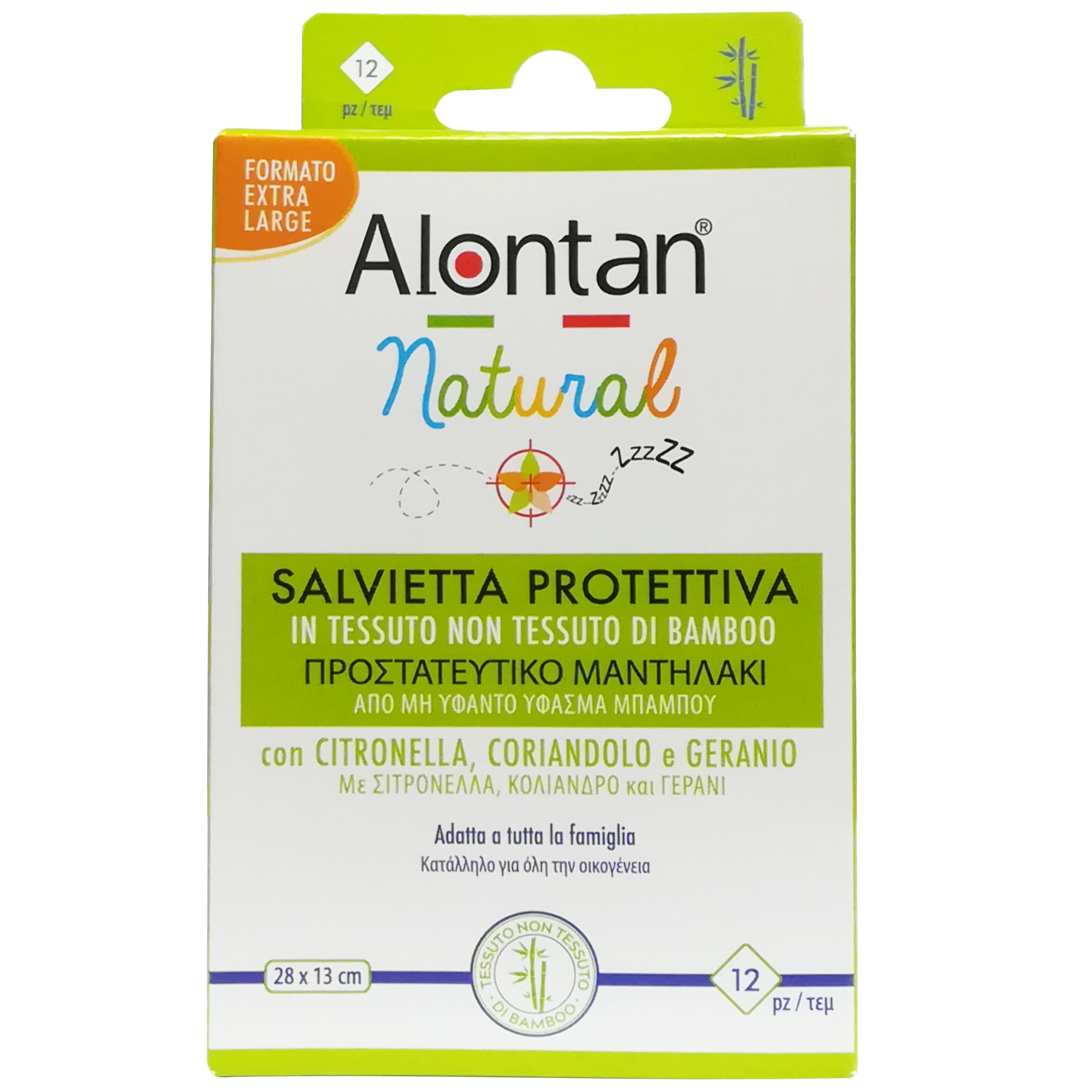 Alontan Alontan Natural Salvietta Protettiva 28x13cm Μαντηλάκι από Ύφασμα Μπαμπού για Προστασία Από τα Κουνούπια 12 Τεμάχια