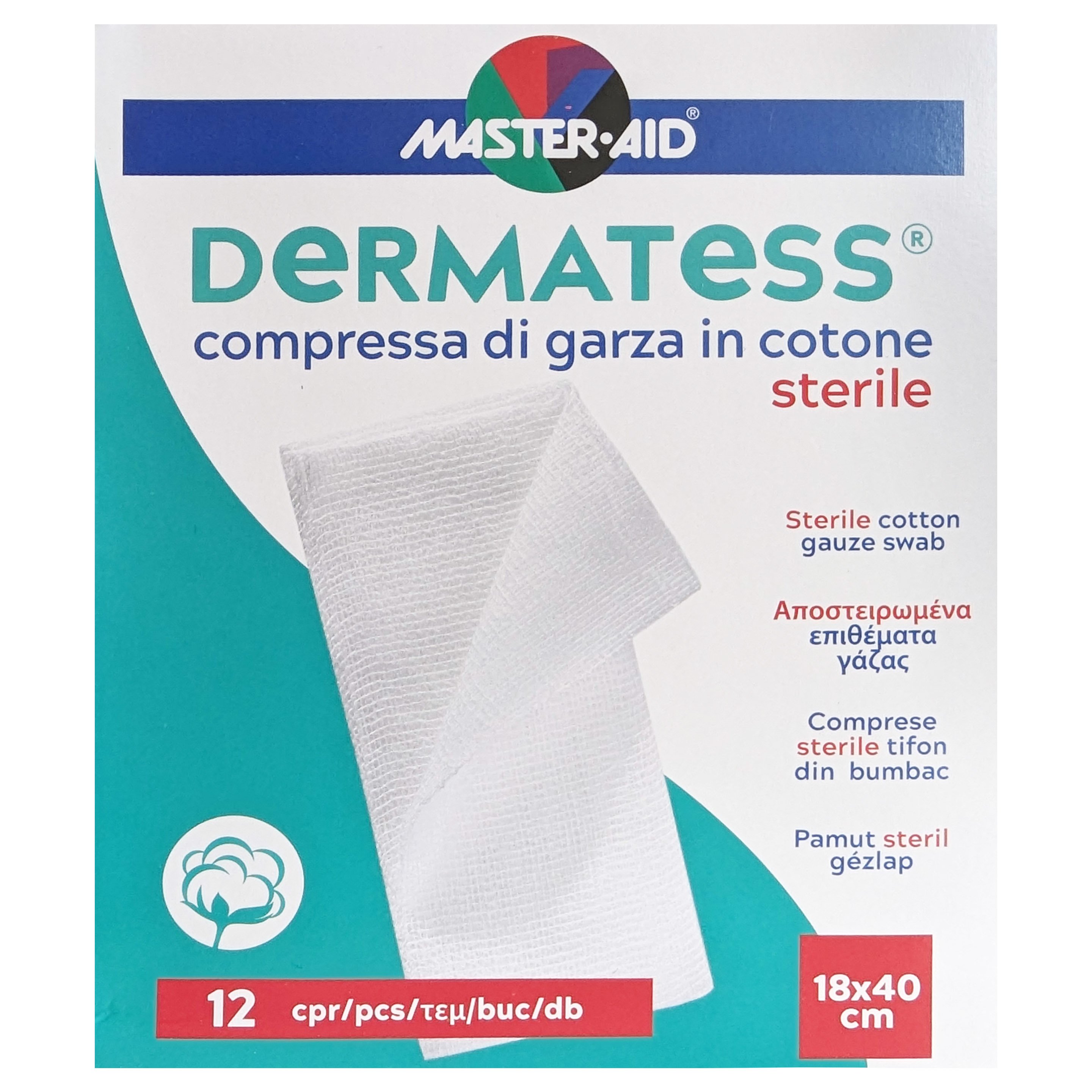 Master Aid Master Aid Dermatess Sterile Cooton Gauze Swab Αποστειρωμένη Γάζα με Υδρόφιλο Βαμβάκι 18x40cm 12 Τεμάχια