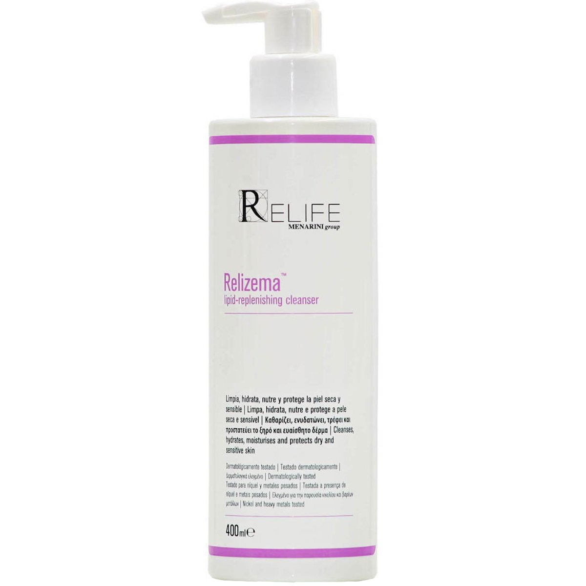 Menarini Relife Relizema Lipid Replenishing Cleanser Ενυδατική Λοσιόν για Ξηρές Ευαίσθητες Επιδερμίδες Αναπλήρωσης Λιπιδίων για Απαλό Καθαρισμό 400ml