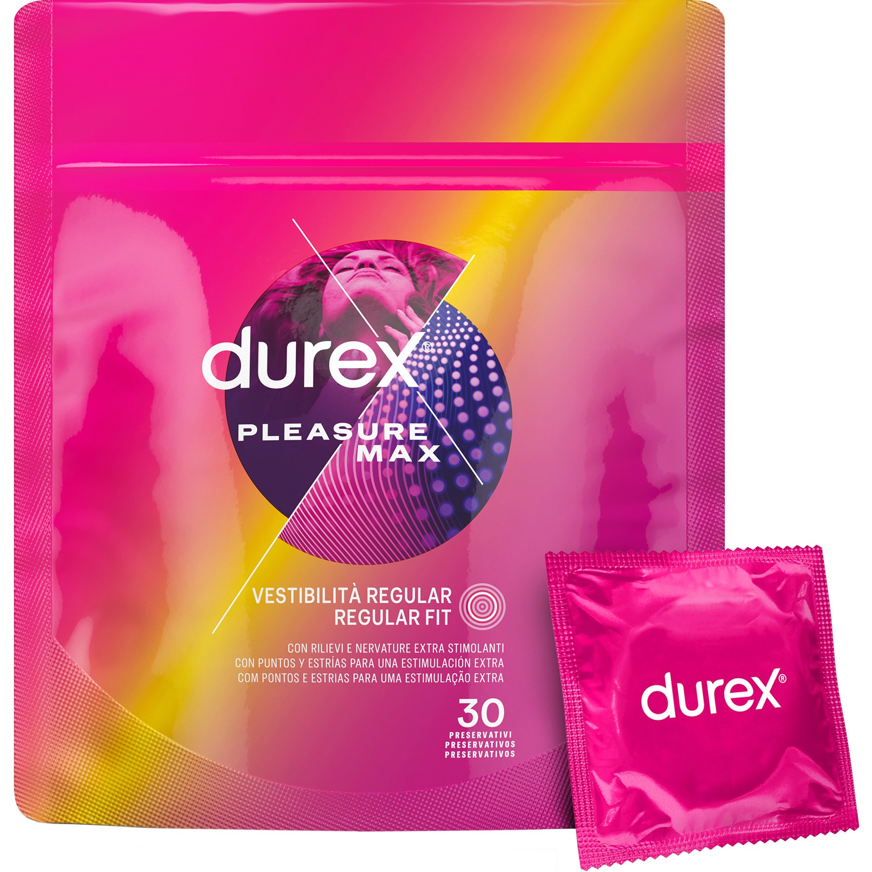 Durex Durex Pleasure Max Regular Fit Προφυλακτικά με Κουκίδες & Ραβδώσεις για Μεγαλύτερη Απόλαυση 30 Τεμάχια