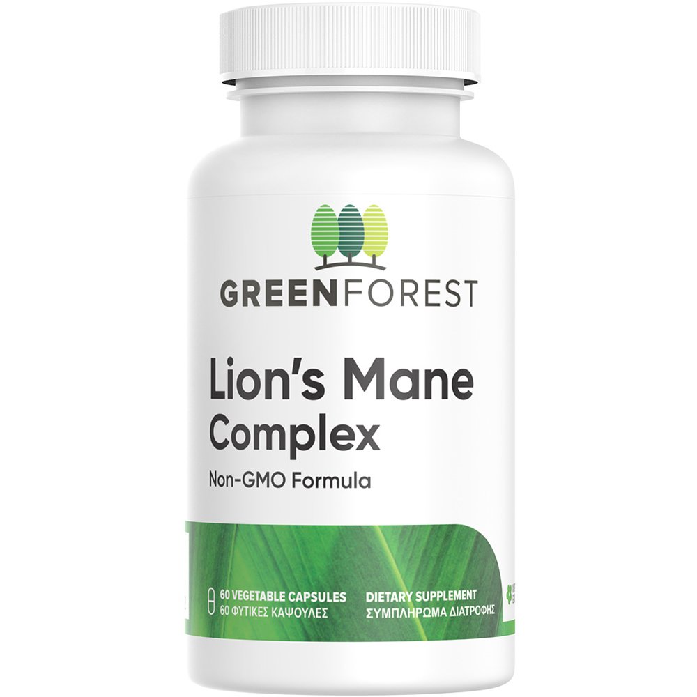 Green Forest Green Forest Vitamins Lion's Mane Complex Συμπλήρωμα Διατροφής Εκχυλίσματος Μανιταριών για Ενίσχυση Ανοσοποιητικού, Βελτίωση Μνήμης & Συγκέντρωσης με Αποτοξινωτικές Ιδιότητες 60veg.caps