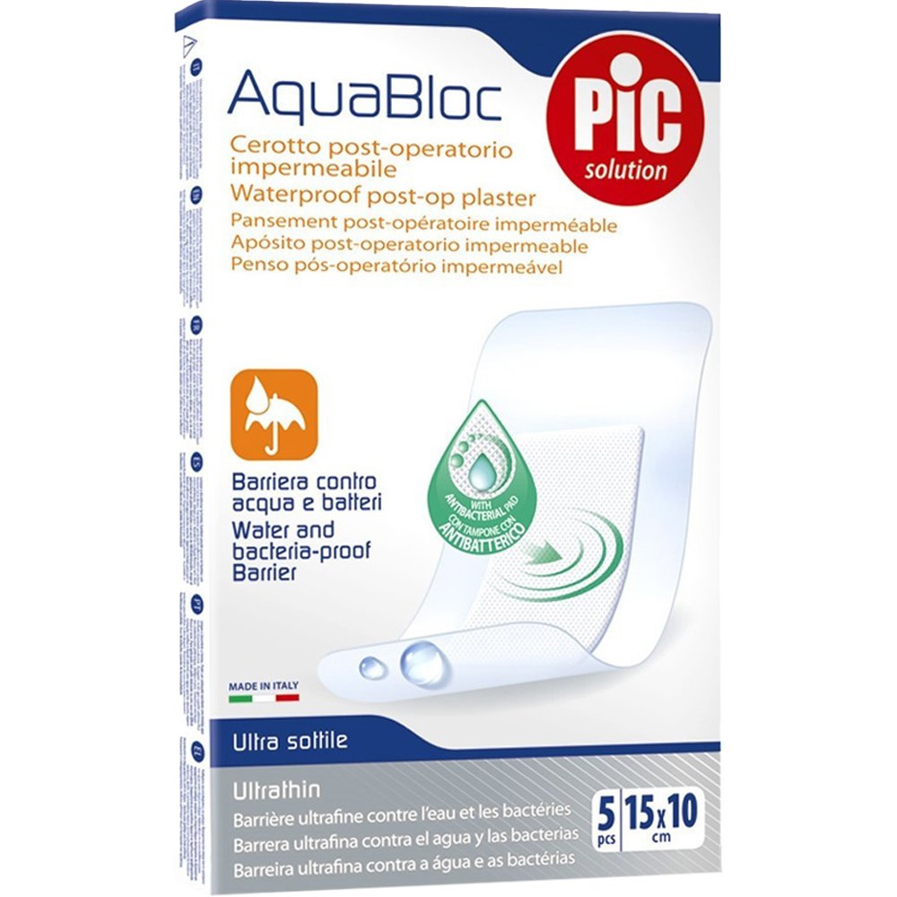 Pic Pic Solution Aquabloc Waterproof Post-Op Plaster Αδιάβροχο Αυτοκόλλητο Μετεγχειρητικό Επίθεμα με Ειδικό Αντιβακτηριακό Μαξιλαράκι 5 Τεμάχια - 15cm x 10cm