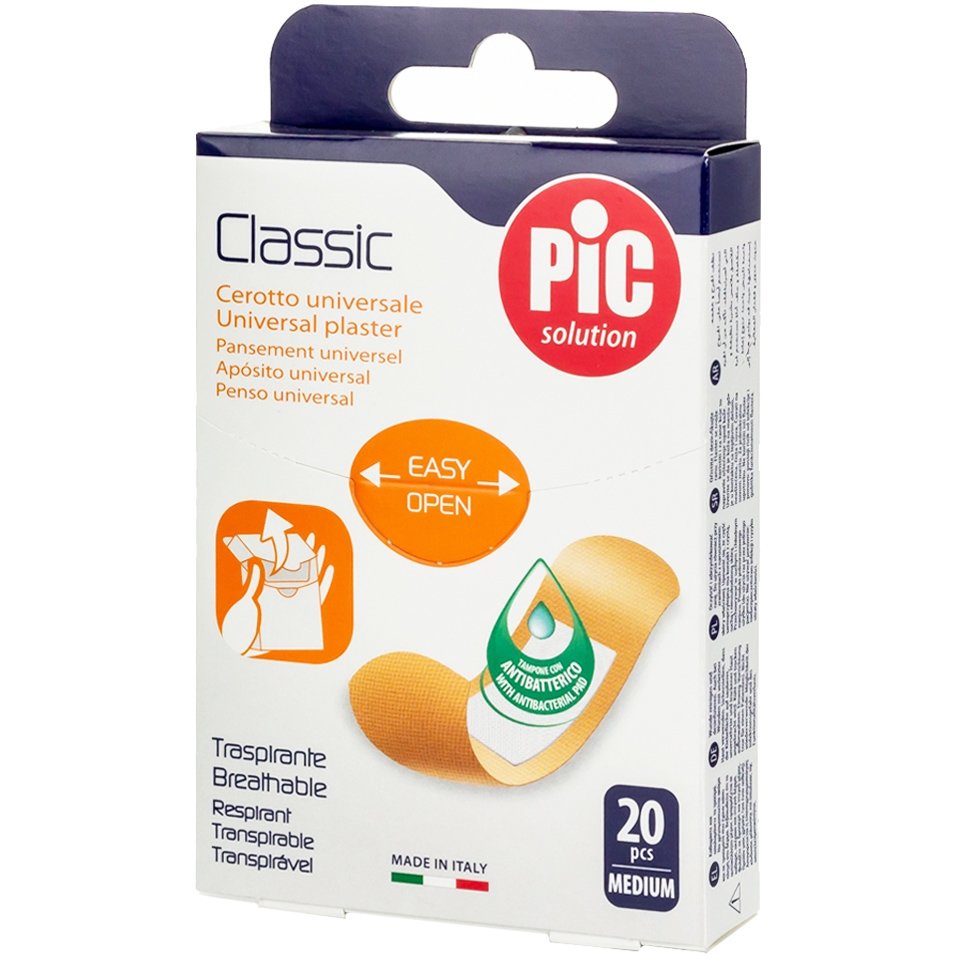 Pic Pic Solution Classic Universal Breathable Medium Plaster Αυτοκόλλητα Επιθέματα Γενικής Χρήσης με Αντιβακτηριακό Μαξιλαράκι 20 Τεμάχια