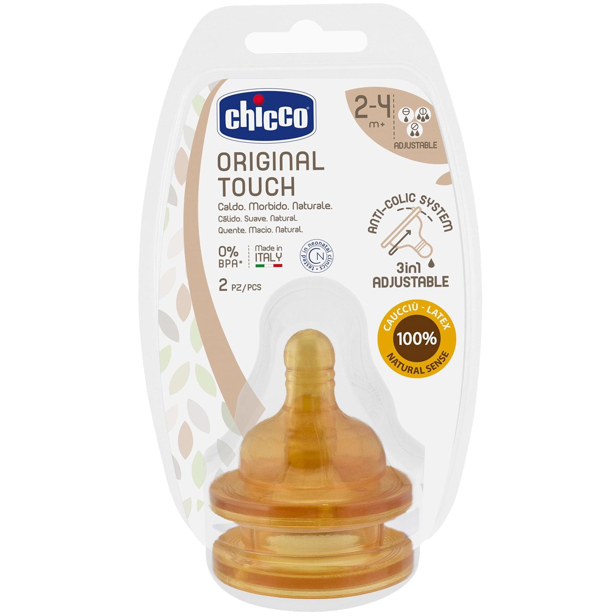 Chicco Original Touch Latex Anti-Colic System 2-4m+ Θηλή Μπιμπερό από Καουτσούκ Ρυθμιζόμενης Ροής Κατά των Κολικών 2 Τεμάχια