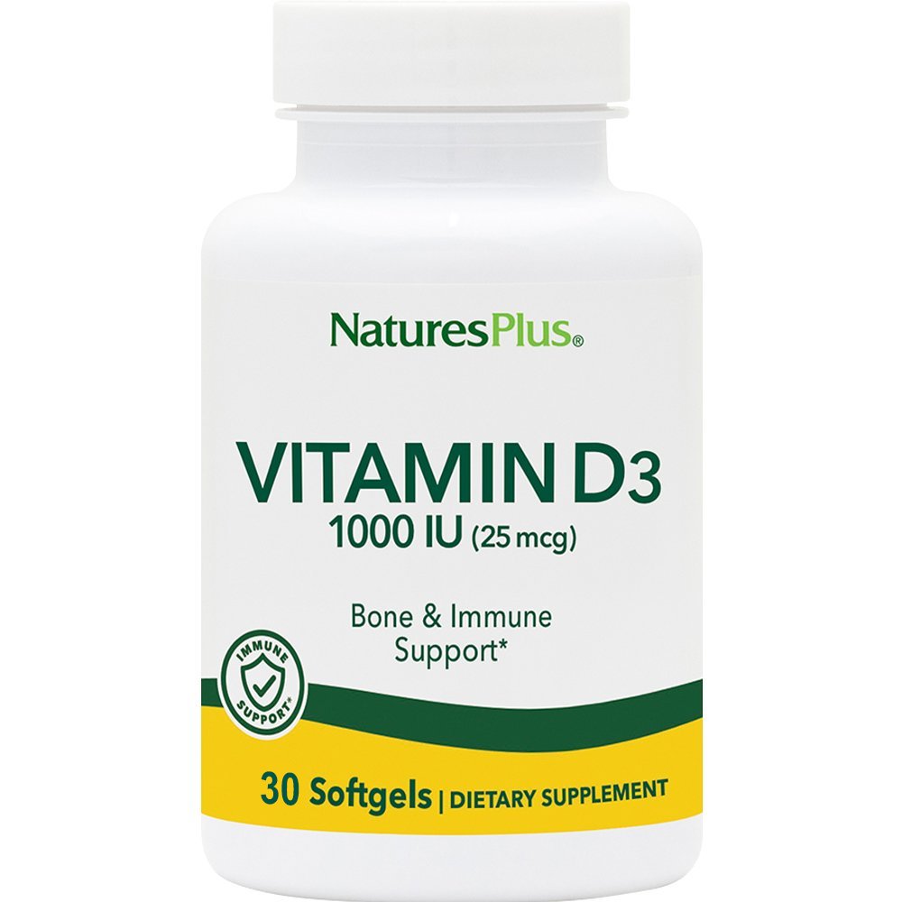 Natures Plus Natures Plus Vitamin D3 1000IU Συμπλήρωμα Διατροφής Βιταμίνης D3 για την Καλή Λειτουργία των Οστών, Δοντιών & Ανοσοποιητικού 30 Softgels