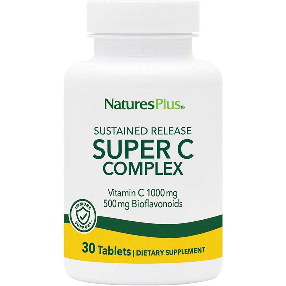 Natures Plus Natures Plus Super C Complex 1000mg Συμπλήρωμα Διατροφής Παρατεταμένης Αποδέσμευσης με Βιταμίνη C & Βιοφλαβονοειδή Λεμονιού για την Ενίσχυση του Ανοσοποιητικού 30tabs