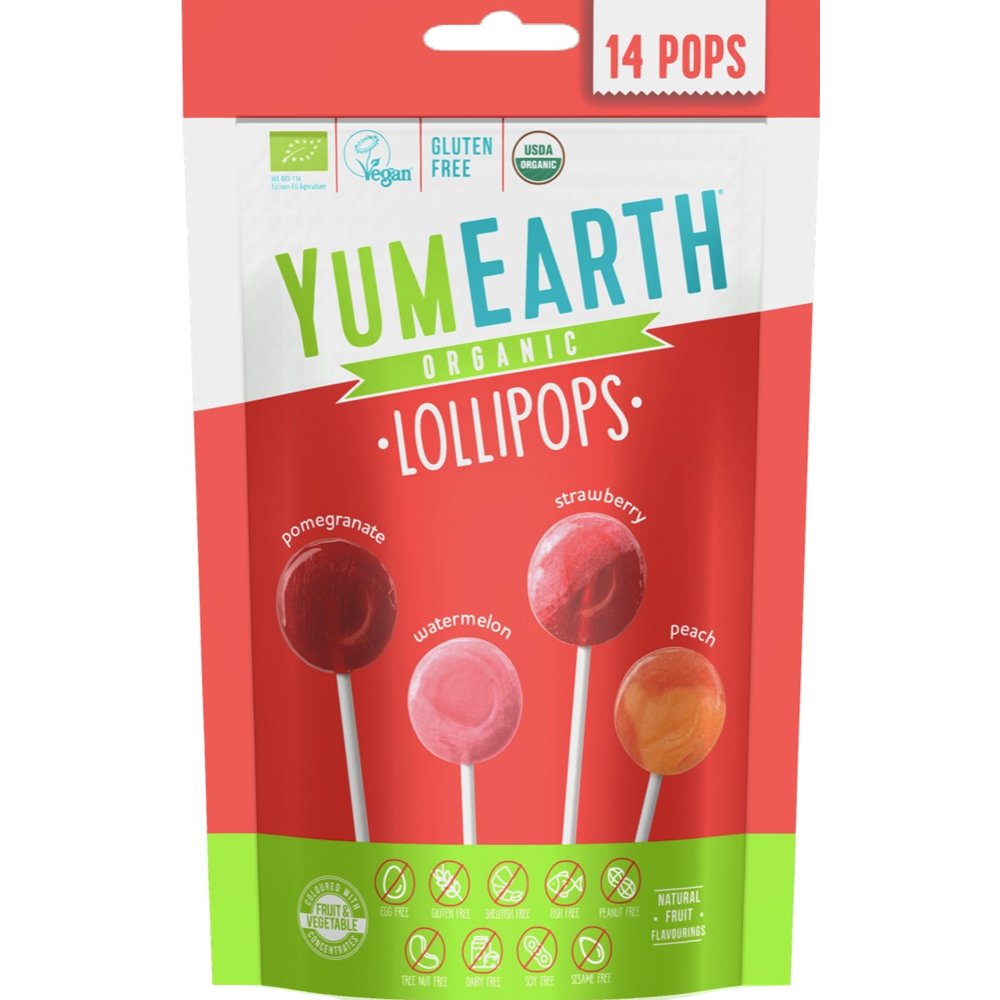 YumEarth YumEarth Organic Red Fruits Lollipops Βιολογικά Γλειφιτζούρια με Γεύση Ρόδι, Καρπούζι, Φράουλα & Ροδάκινο 14 Τεμάχια