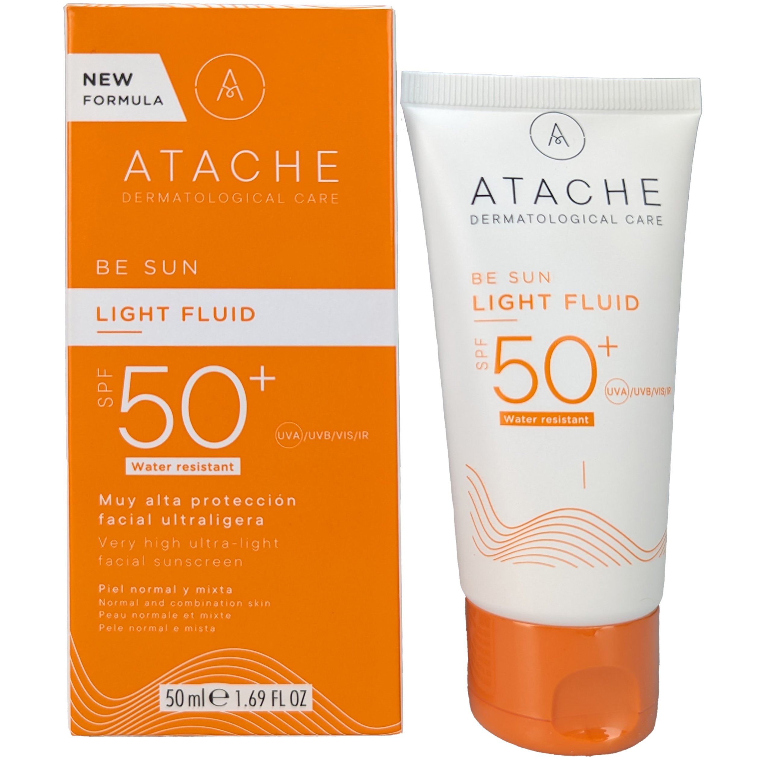 Atache Atache Be Sun Light Fluid Water Resistant Spf50+, Αντηλιακό Προσώπου Πολύ Υψηλής Προστασίας για Κανονικές & Μικτές Επιδερμίδες 50ml