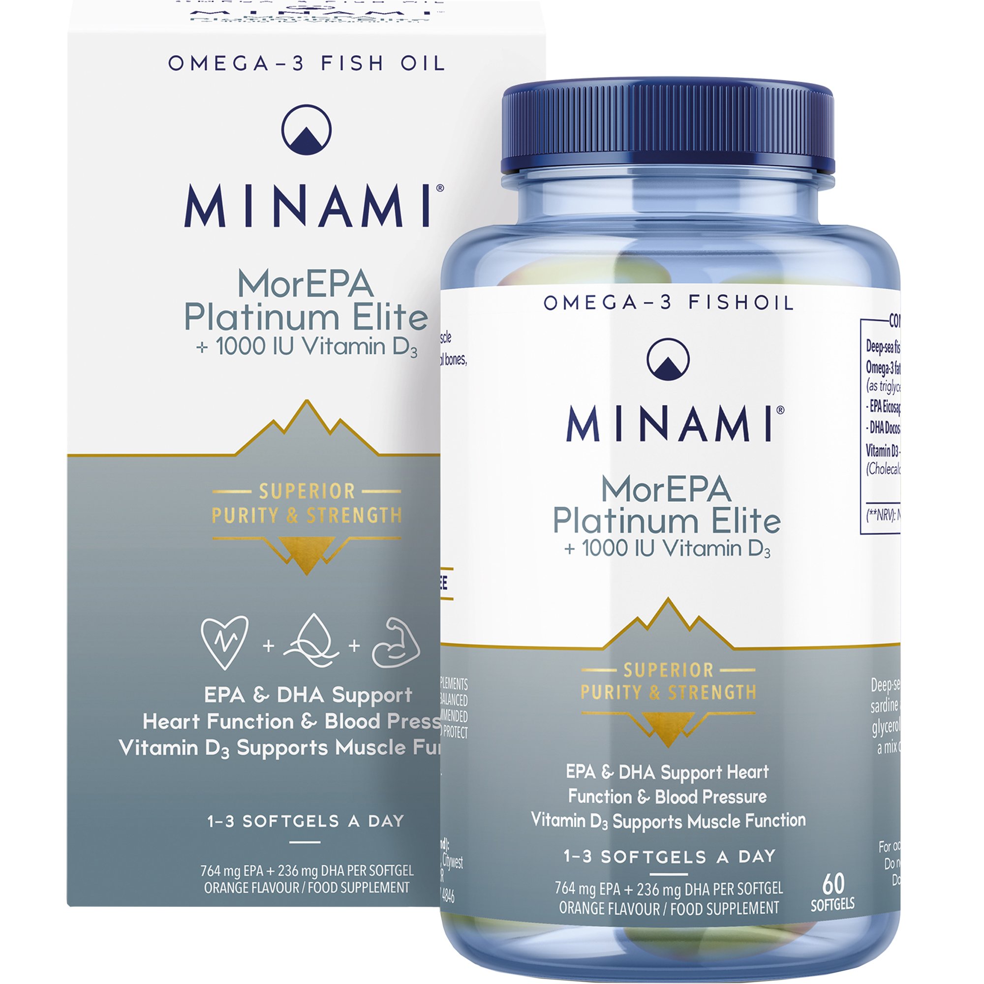 Minami Minami MorEPA Platinum Elite + Vitamin D3 1000IU Συμπλήρωμα Διατροφής Υψηλής Καθαρότητας & Συγκέντρωσης Πλούσιο σε Ω3 Λιπαρά Οξέα & Βιταμίνη D3 για την Καλή Λειτουργία του Καρδιαγγειακού Συστήματος, Οστών Μυών & Ανοσοποιητικού 60 Softgels