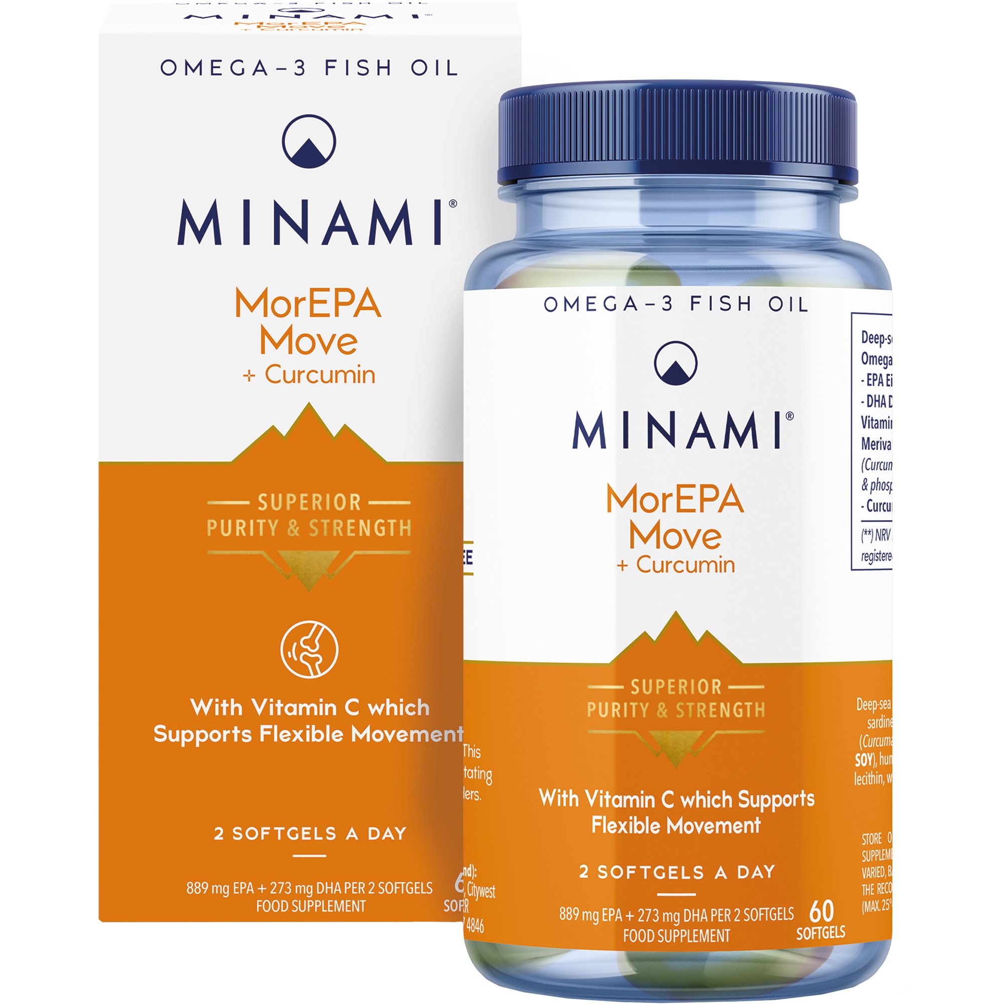 Minami Minami MorEPA Move + Curcumin Συμπλήρωμα Διατροφής Πλούσιο σε Ω3 Λιπαρά Οξέα, Εκχύλισμα Κουρκουμά & Βιταμίνη C για την Καλή Υγεία των Αρθρώσεων, Ενίσχυση του Χόνδρου με Αντιοξειδωτική Δράση 60 Softgels