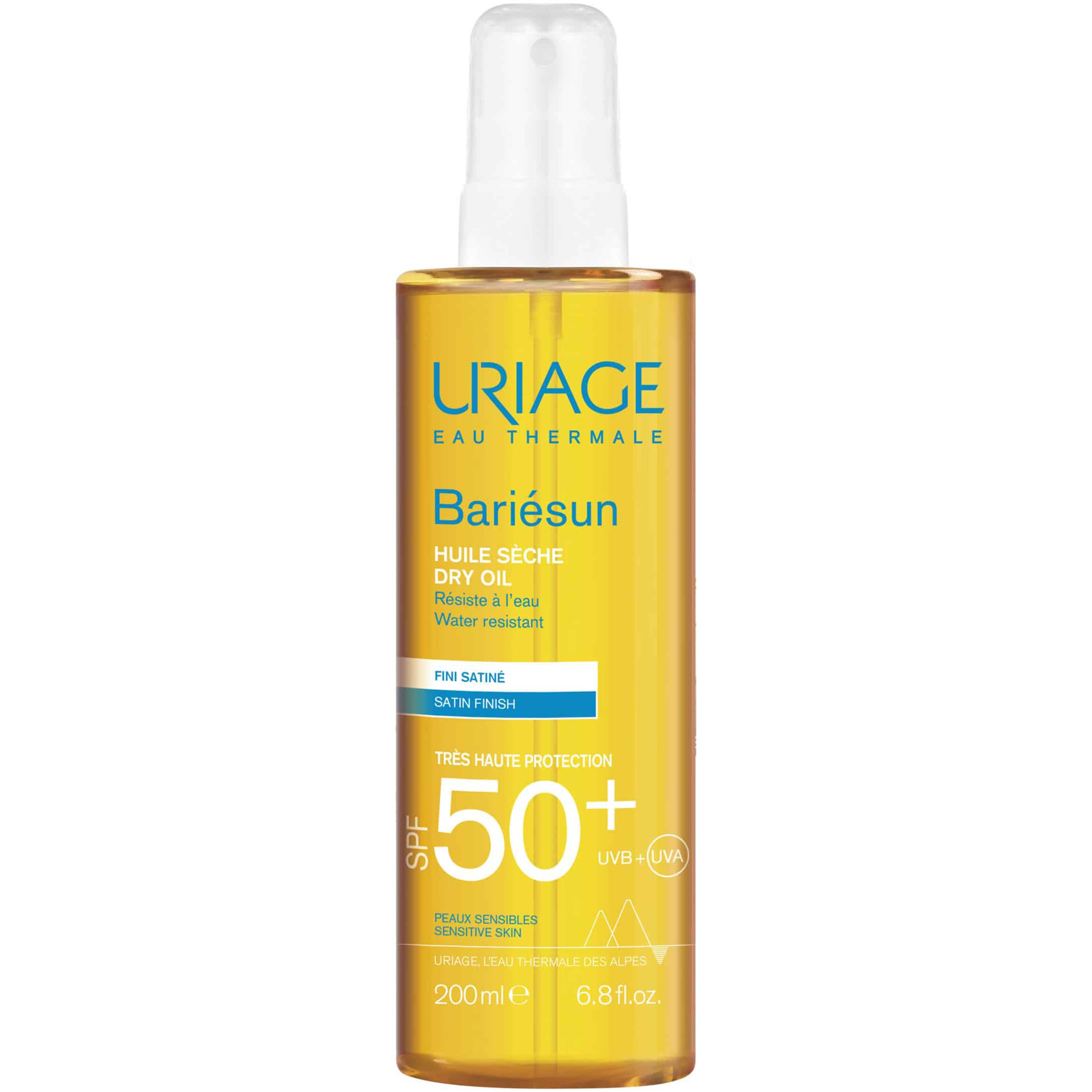 Uriage Uriage Bariesun Satin Finish Dry Oil Spray Spf50+ Αντηλιακό Ξηρό Λάδι Σώματος & Μαλλιών σε Spray, Πολύ Υψηλής Προστασίας, Κατάλληλο για Ευαίσθητες Επιδερμίδες 200ml