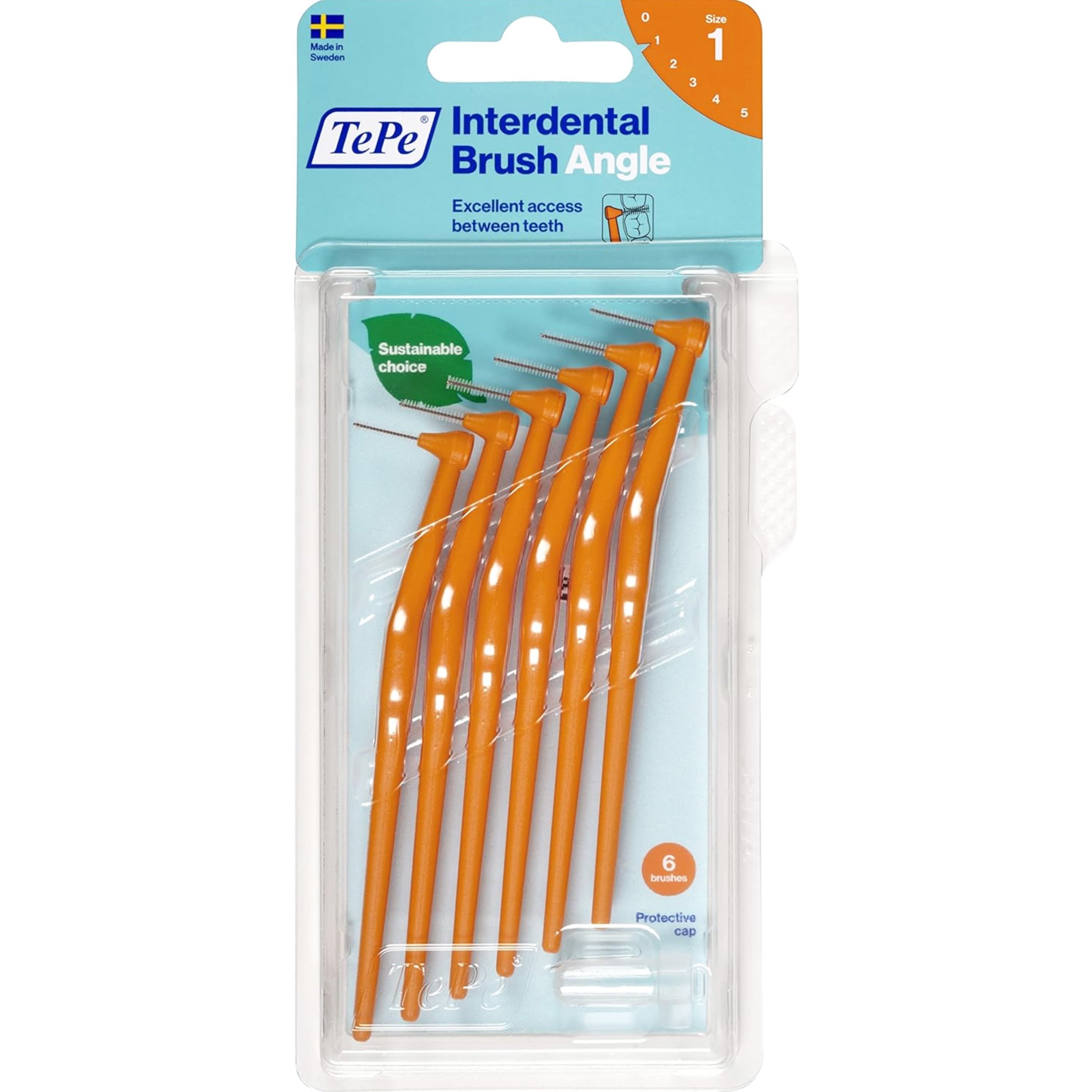 TePe Angle Interdental Brush Angle Μεσοδόντια Βουρτσάκια Καθαρισμού με Μακριά Λαβή & Κεκλιμένη Κεφαλή 6 Τεμάχια – Size 1 (0.45 mm)