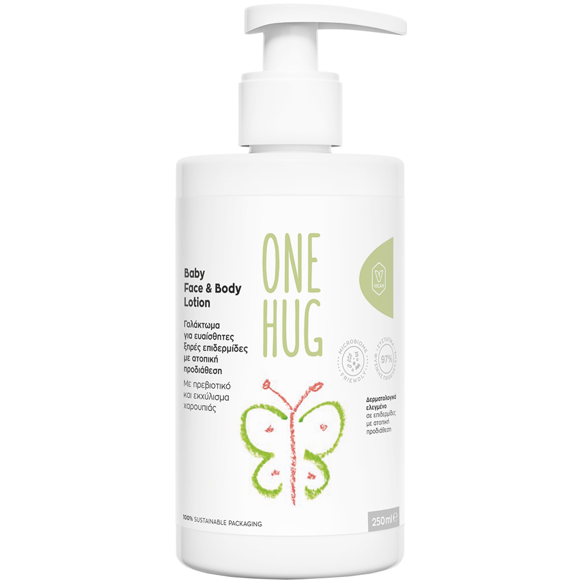 One Hug Baby Face & Body Lotion Βρεφικό Γαλάκτωμα Προσώπου - Σώματος για Ευαίσθητες - Ξηρές Επιδερμίδες με Ατοπική Προδιάθεση 250ml φωτογραφία