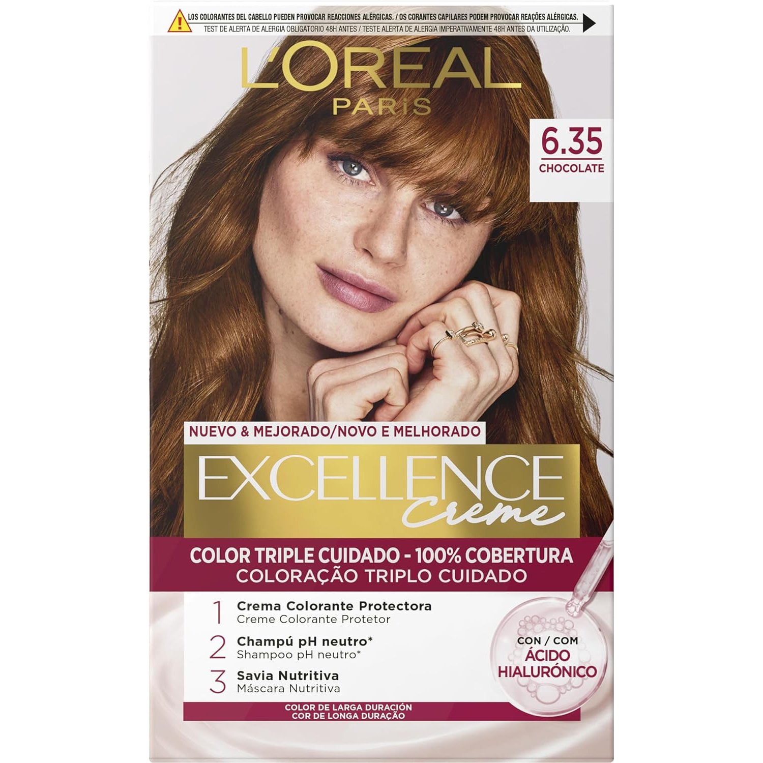 L’oreal Paris Excellence Creme Βαφή Μαλλιών Μόνιμη Κρέμα – Βαφή με Τριπλή Προστασία & Κάλυψη των Λευκών 1 Τεμάχιο – 6.35 Ζεστό Καφέ