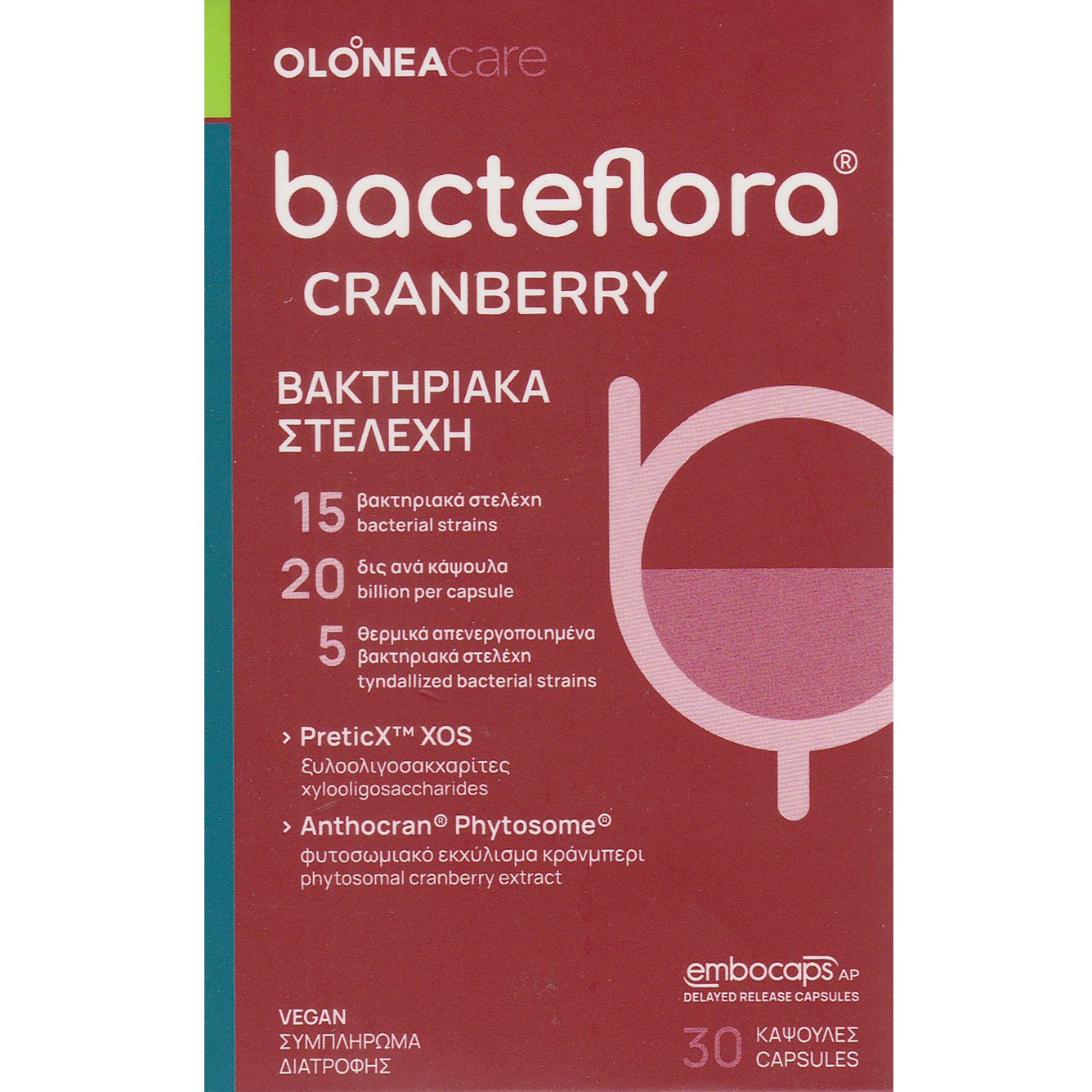 Olonea Olonea Bacteflora Cranberry Συμπλήρωμα Διατροφής με Κράνμπερι & Προβιοτικά για Πρόληψη - Προστασία του Ουροποιητικού Συστήματος 30caps