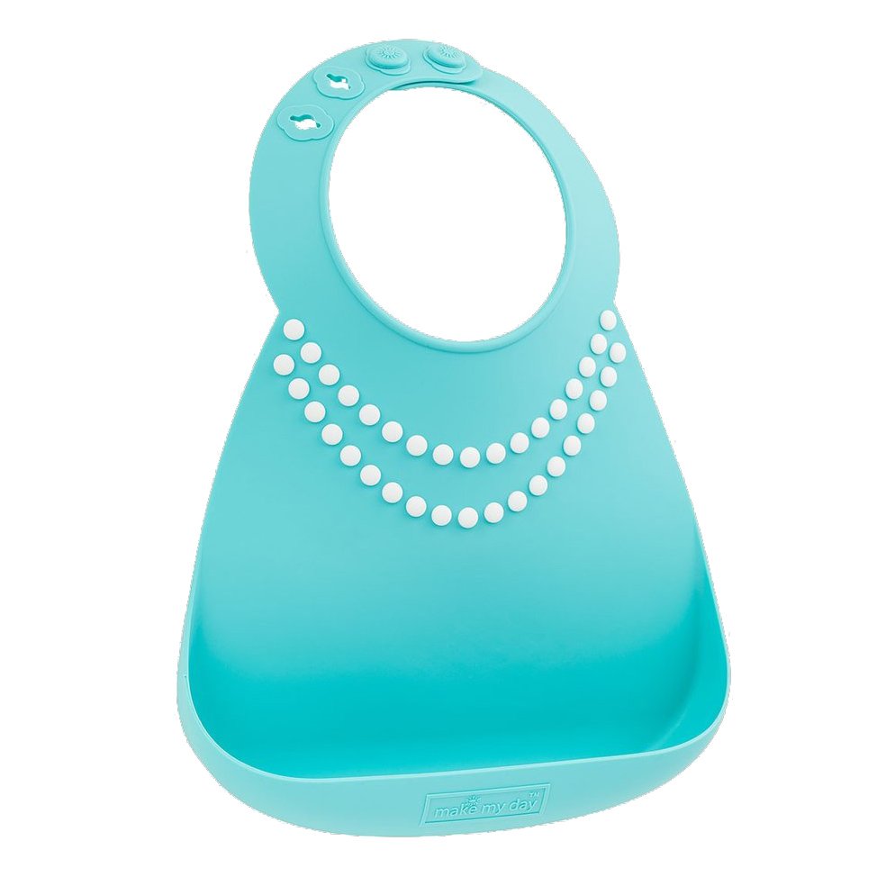 MakeMyDay MakeMyDay Baby Bib Κωδ 70100 Σαλιάρα Σιλικόνης για Ηλικίες από 6 Μηνών 1 Τεμάχιο - Tiffany Blue W/Pearls