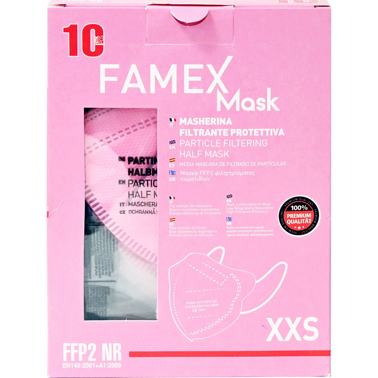 Famex Kids Mask FFP2 NR XXS Μάσκες Προστασίας μιας Χρήσης για Παιδιά 2 έως 5 Ετών 10 Τεμάχια - Ροζ 42226