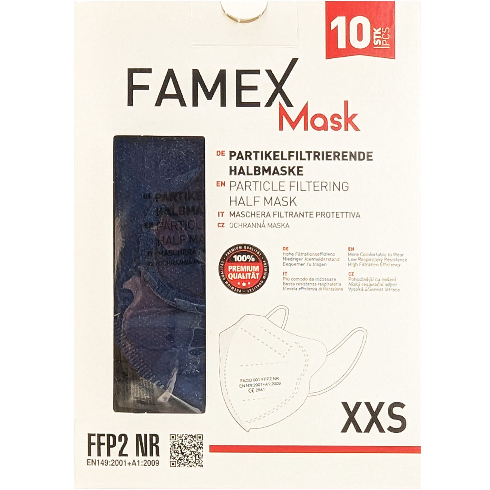 Famex Kids Mask FFP2 NR XXS Μάσκες Προστασίας μιας Χρήσης για Παιδιά 2 έως 5 Ετών 10 Τεμάχια - Μπλε Σκούρο 58231