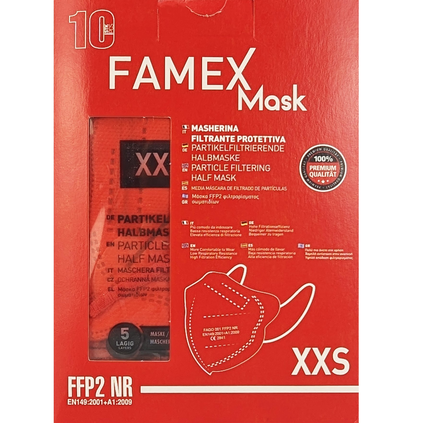 Famex Kids Mask FFP2 NR XXS Μάσκες Προστασίας μιας Χρήσης για Παιδιά 2 έως 5 Ετών 10 Τεμάχια - Κόκκινο 58232