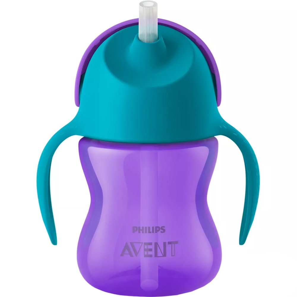 Philips Avent Philips Avent Bendy Straw Cup with Handles 9m+ Μωβ - Πετρόλ Εύχρηστο Πλαστικό Κύπελο με Καλαμάκι & Λαβές για Δραστήρια Νήπια στη Φάση της Ανάπτυξης 200ml, Κωδ SCF796/02