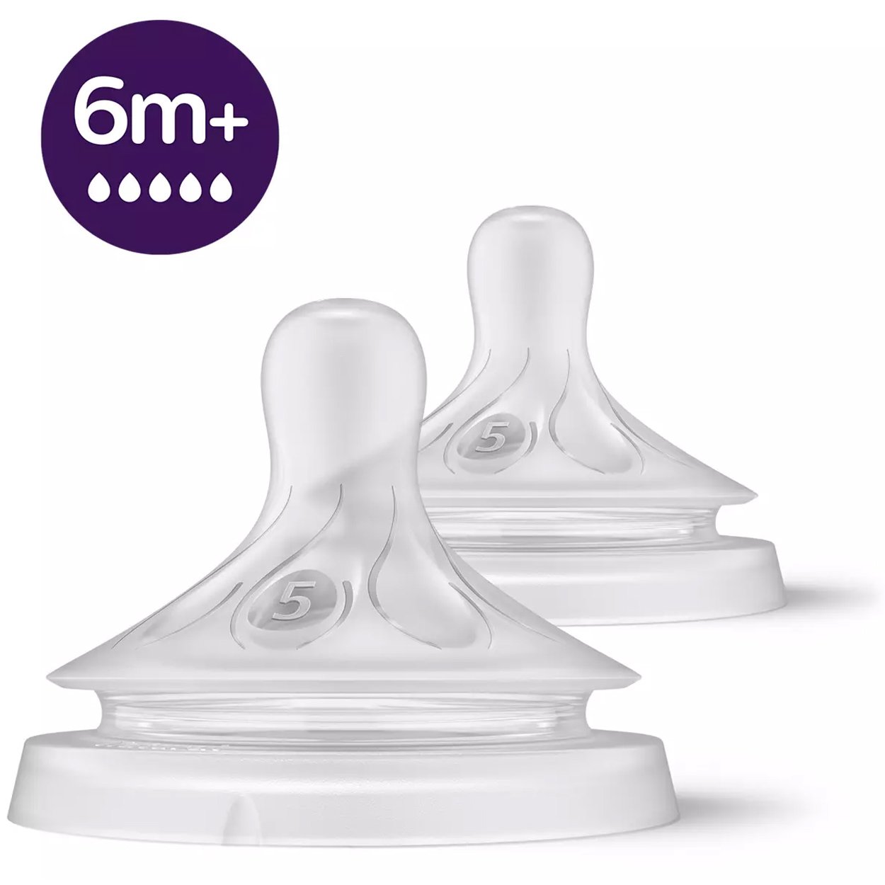 Philips Avent Philips Avent Natural Response Teat 6m+ Θηλή Σιλικόνης Ροής 5 Οπών 2 Τεμάχια, Κωδ SCY965/02