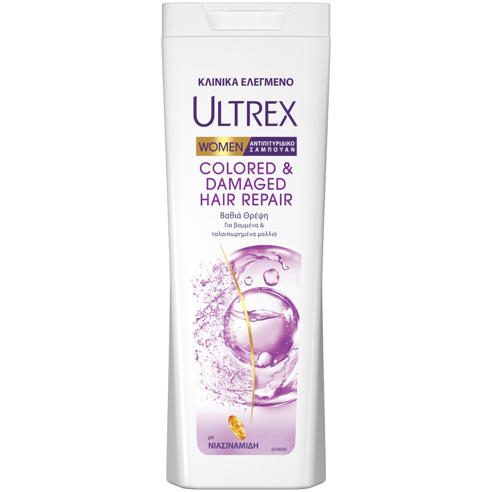 Ultrex Ultrex Women Colored & Damaged Hair Repair Anti-Dandruff Shampoo Αντιπιτυριδικό Σαμπουάν Θρέψης για Βαμμένα & Ταλαιπωρημένα Μαλλιά με Γλυκερίνη 360ml