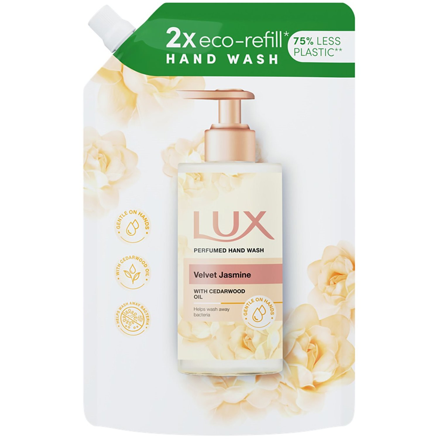 Lux Lux Velvet Jasmine Perfumed Hand Wash Refill with Cedarwood Oil Ανταλλακτικό Κρεμοσάπουνο με Έλαιο Κέδρου & Άρωμα από Άνθη Εξωτικών Λουλουδιών 750ml