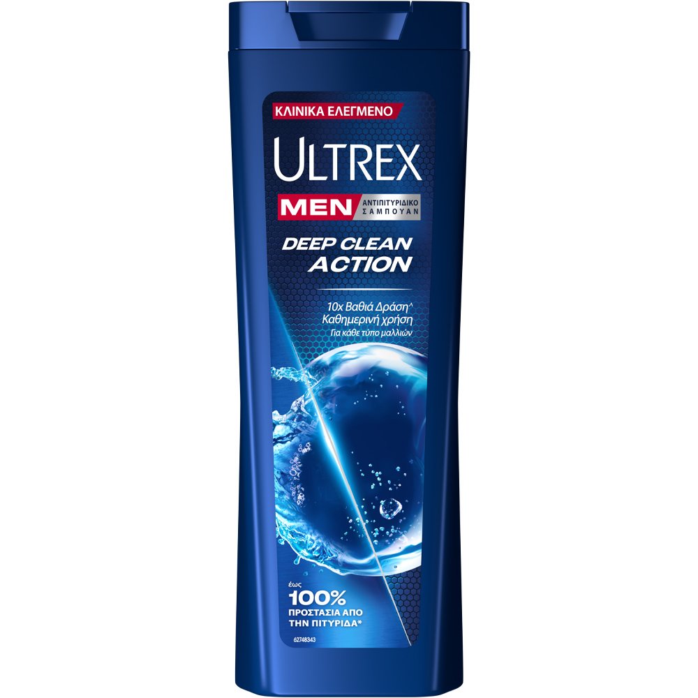 Ultrex Ultrex Men Deep Clean Action Anti-Dandruff Shampoo Αντιπιτυριδικό Σαμπουάν Καθημερινής Χρήσης για Κάθε Τύπο Μαλλιών με Νιασιναμίδη 225ml