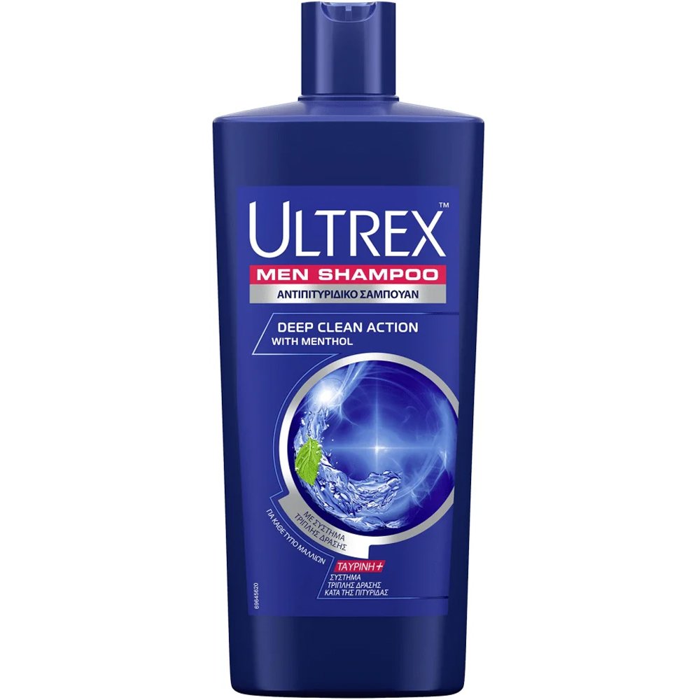 Ultrex Ultrex Men Shampoo Anti Dandruff Deep Clean Σαμπουάν Κατά της Πιτυρίδας για Βαθύ Καθαρισμό με Εκχύλισμα Μέντας 610ml