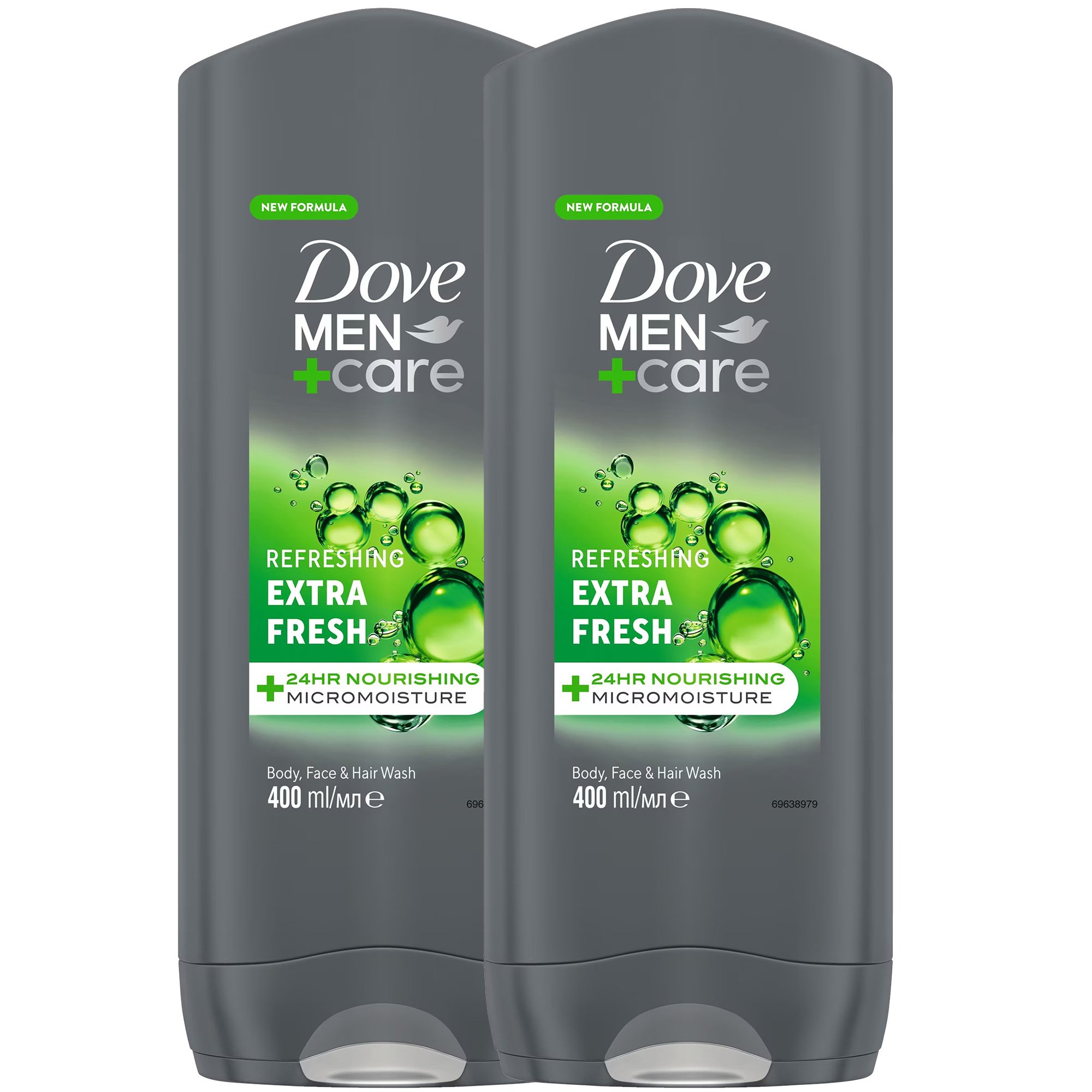 Dove Men & Care Πακέτο Προσφοράς Refreshing Extra Fresh Body Wash Ανδρικό Ενυδατικό Αφρόλουτρο Αναζωογόνησης για Πρόσωπο, Σώμα & Μαλλιά 2x400ml (1+1 Δώρο)