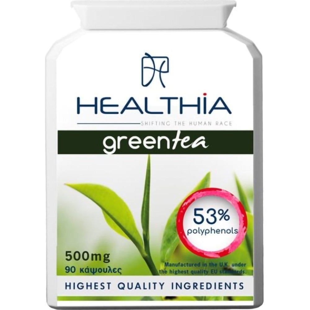 Healthia Healthia Green Tea 500mg Συμπλήρωμα Διατροφής με Τιτλοδοτημένο Εκχύλισμα Πράσινο Τσάι για Ενίσχυση του Ανοσοποιητικού, Απώλεια Βάρους & Αντιμετώπιση της Κυτταρίτιδας 90caps