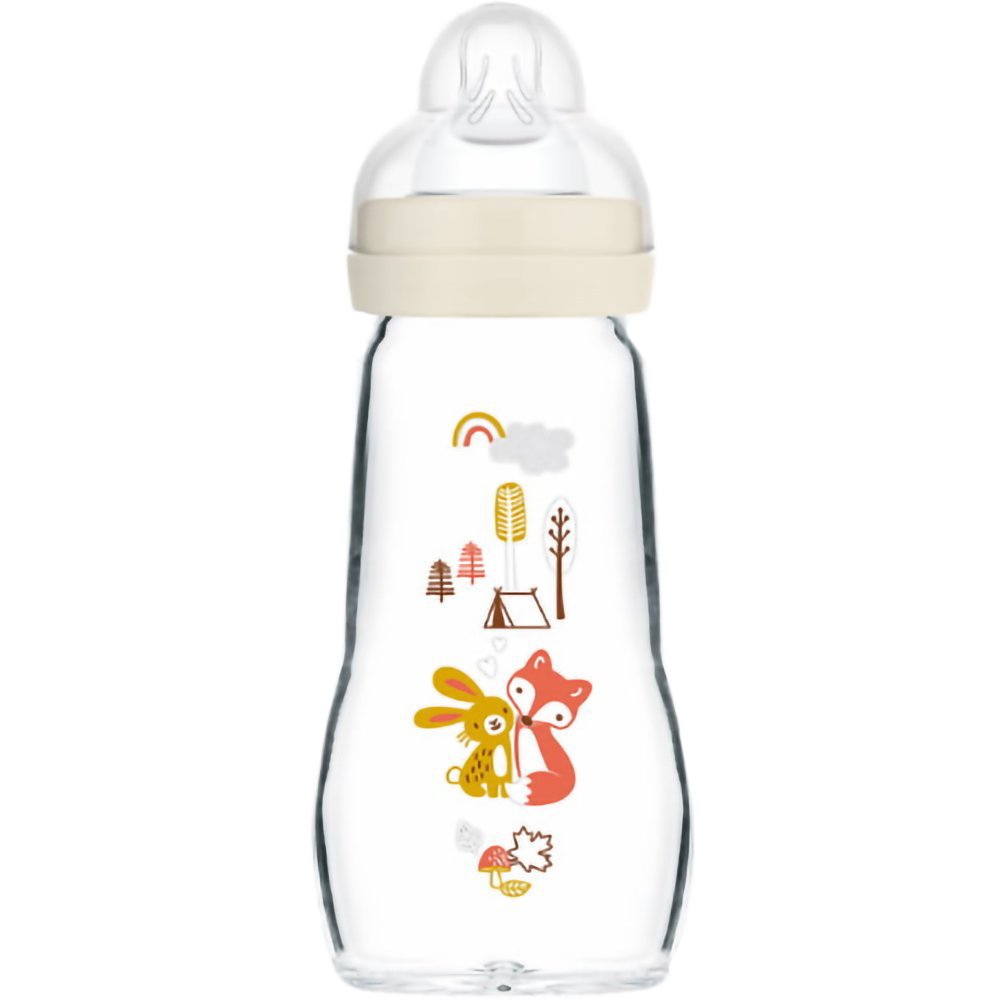 Mam Mam Feel Good Premium Glass Bottle Γυάλινο Μπιμπερό με Θηλή Σιλικόνης Μεσαίας Ροής 2m+, 260ml, Κωδ 375SU - Κρεμ 2