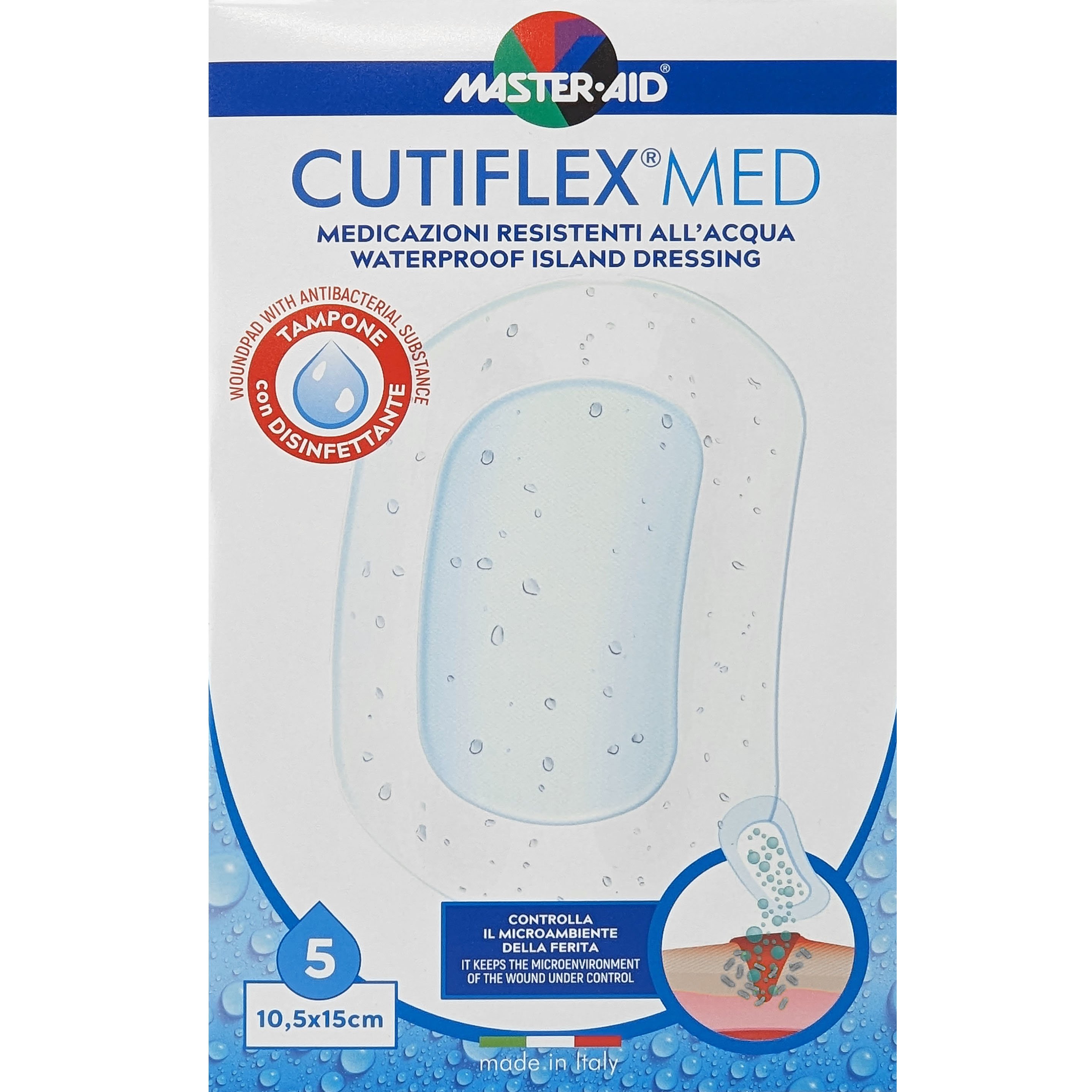 Master Aid Master Aid Cutiflex Med Waterproof Island Dressing 10.5x15cm Αδιάβροχα Μετεγχειρητικά Επιθέματα 5 Τεμάχια