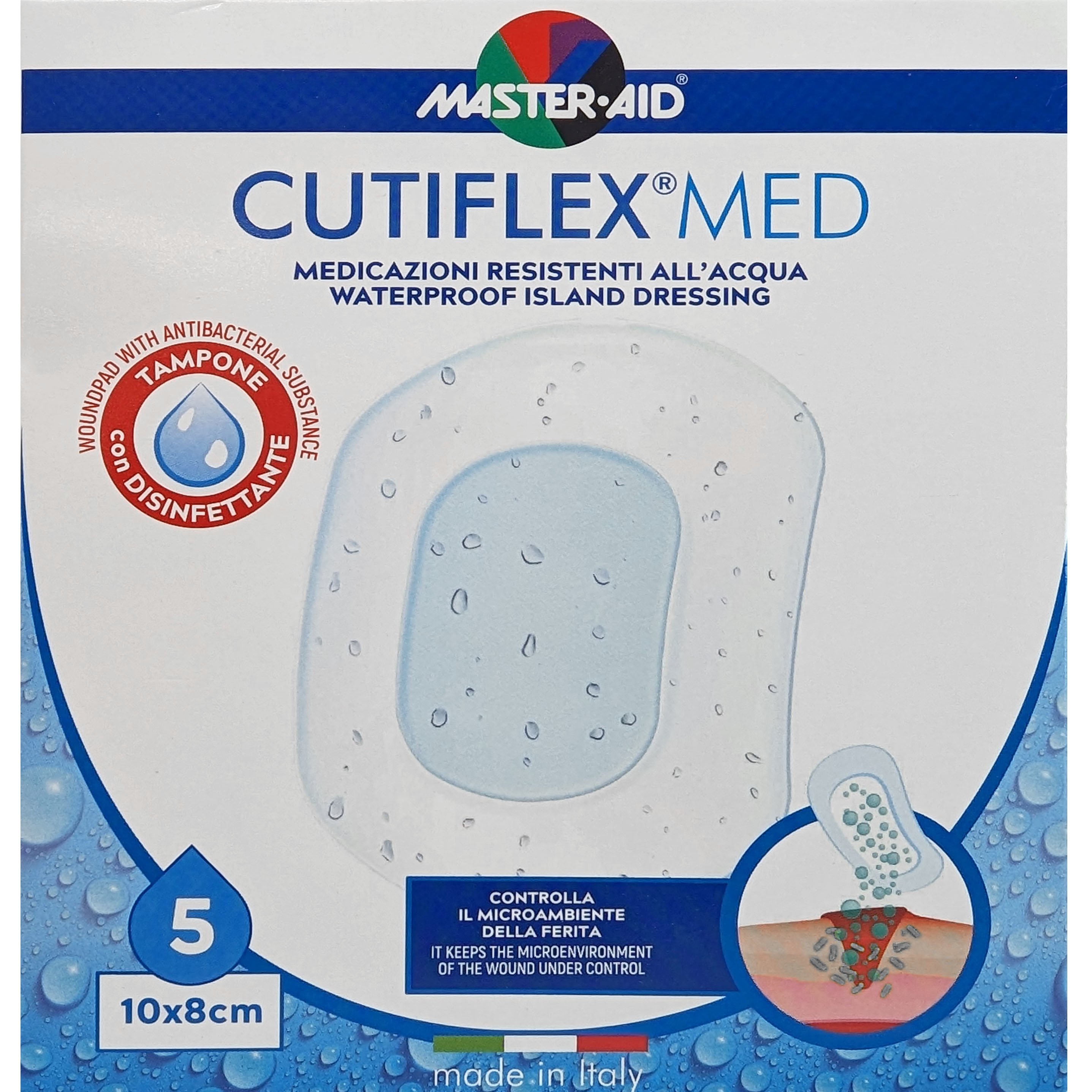 Master Aid Master Aid Cutiflex Med Waterproof Island Dressing 10x8cm Αδιάβροχα Μετεγχειρητικά Επιθέματα 5 Τεμάχια