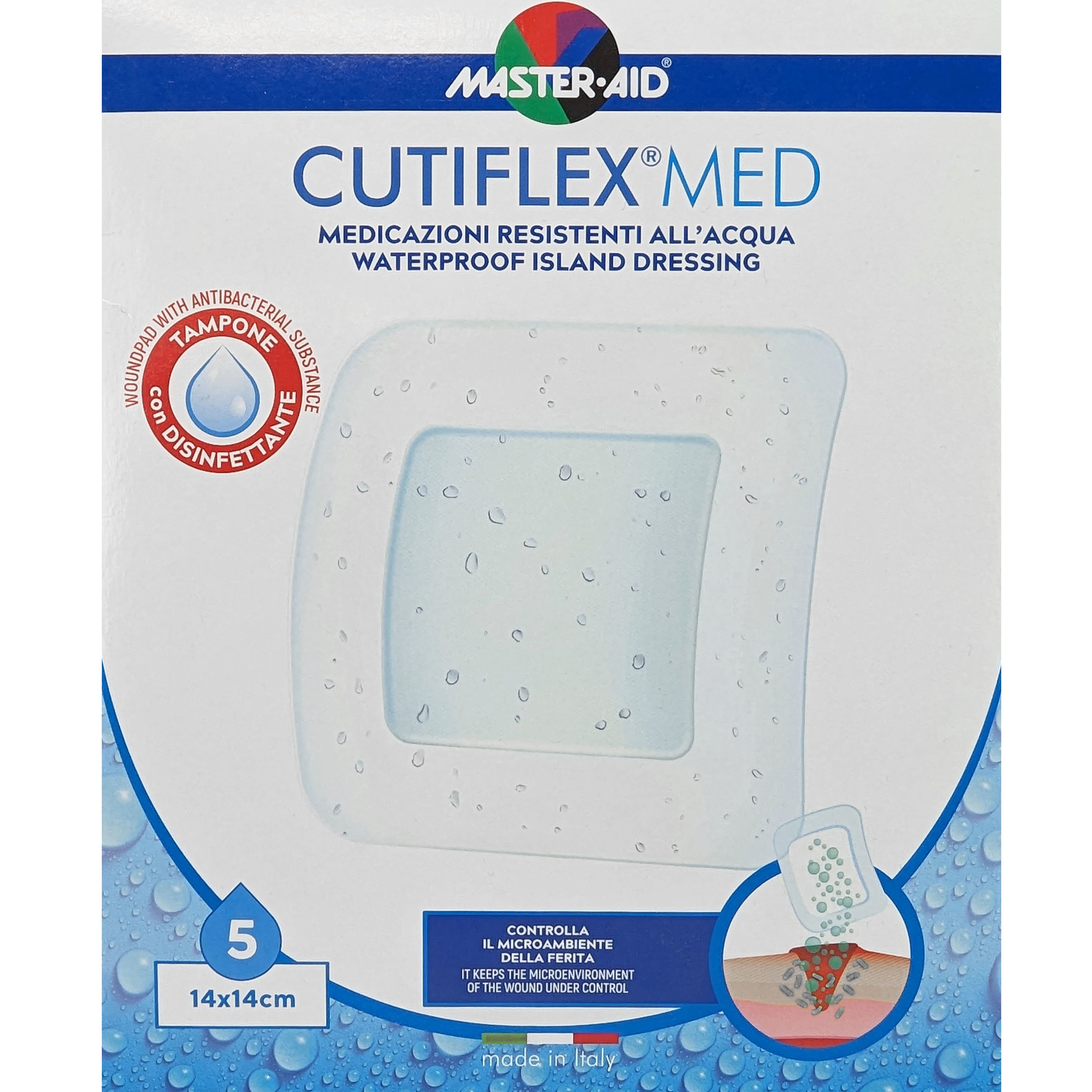 Master Aid Master Aid Cutiflex Med Waterproof Island Dressing 14x14cm Αδιάβροχα Μετεγχειρητικά Επιθέματα 5 Τεμάχια