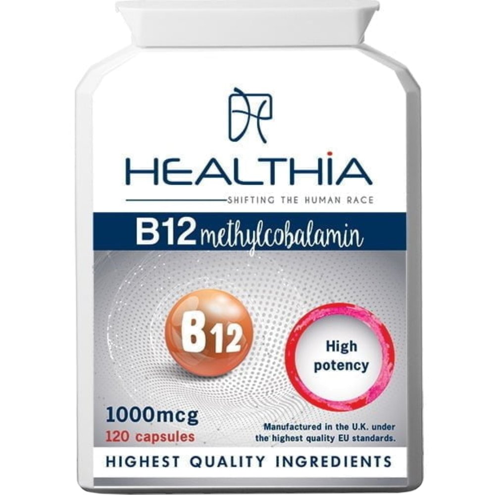 Healthia Healthia B12 Methylcobalamin 1000μg High Potency Συμπλήρωμα Διατροφής με Βιταμίνη Β12 σε Μορφή Μεθυλκοβαλαμίνης για Καλύτερη Απορρόφηση & Υψηλότερη Βιοδιαθεσιμότητα για την Καλή Λειτουργία του Νευρικού - Καρδιαγγειακού Συστήματος 120caps