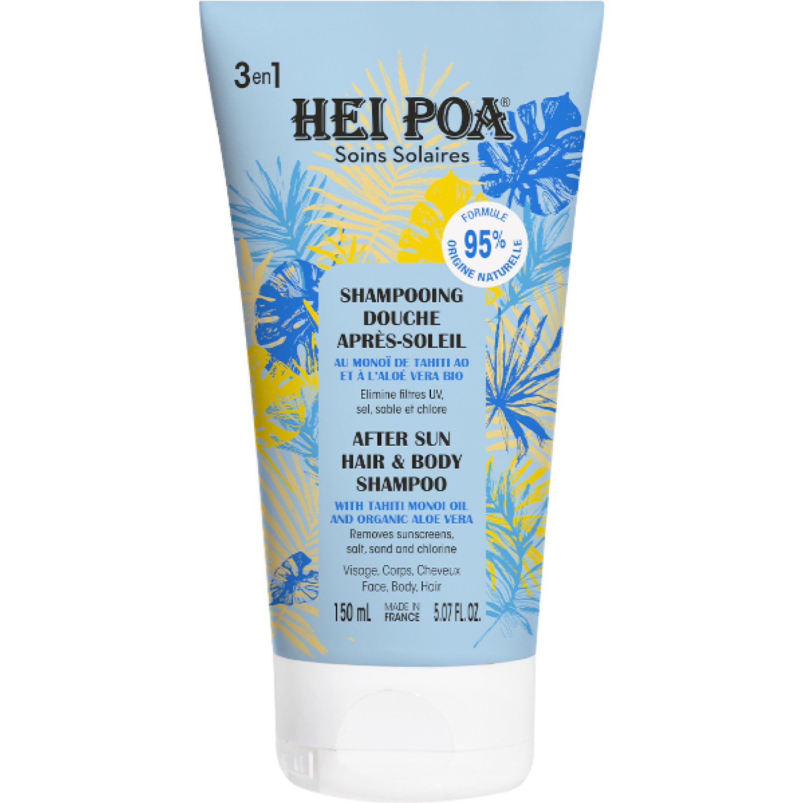 Hei Poa Hei Poa Soins Solaires After Sun Hair & Body Shampoo with Tahiti Monoi Oil & Organic Aloe Vera Σαμπουάν - Αφρόλουτρο Προσώπου - Σώματος για Μετά τον Ήλιο, με Λάδι Monoi & Οργανική Aloe Vera 150ml