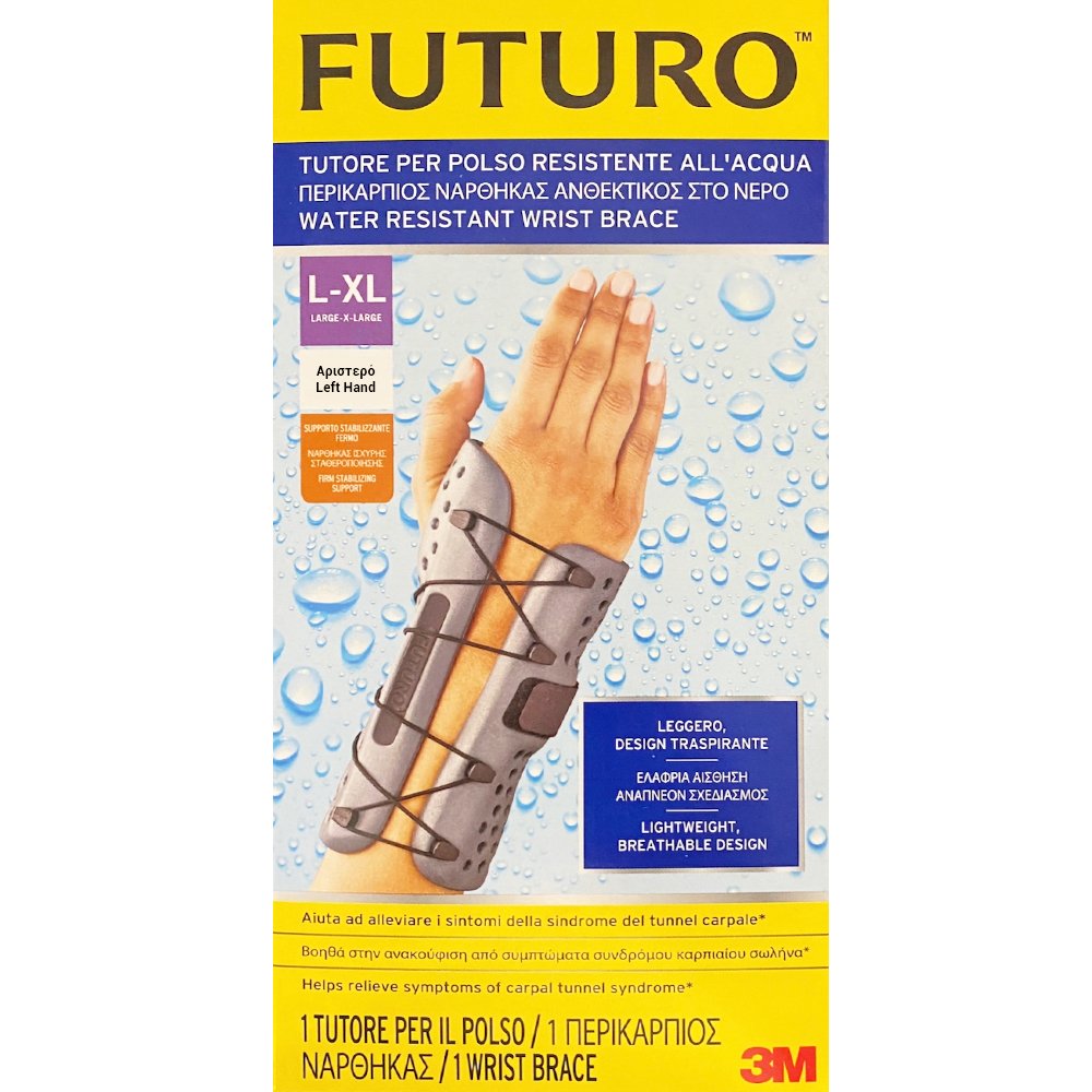 FUTURO 3M Futuro Water Resistant Left Wrist Brace Αδιάβροχος Περικάρπιος Νάρθηκας για Αριστερό Χέρι 1 Τεμάχιο - L/XL