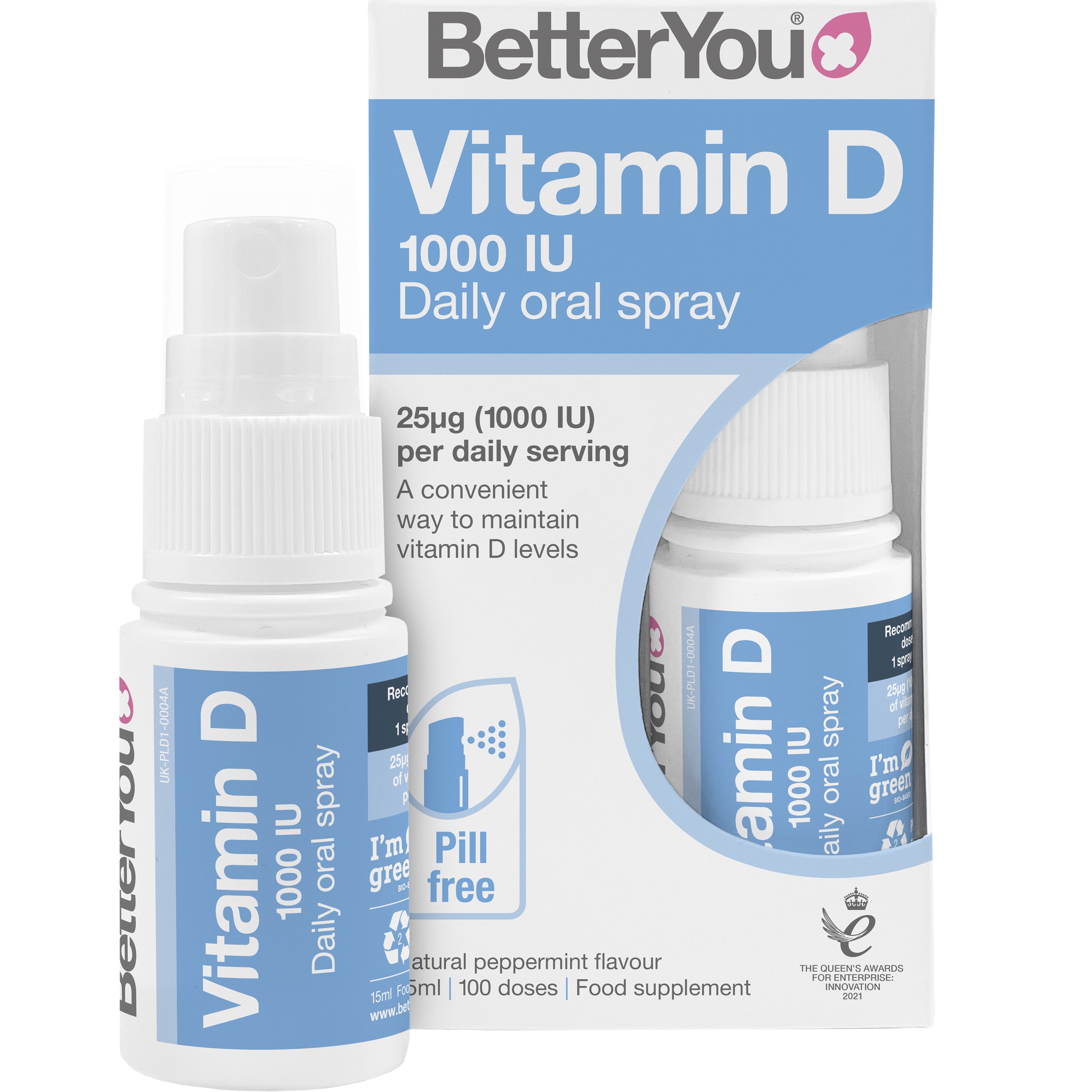 BetterYou BetterYou Vitamin D 1000IU Daily Oral Spray Συμπλήρωμα Διατροφής Βιταμίνης D3 σε Μορφή Spray για Καλή Υγεία Οστών, Δοντιών & Ενίσχυση του Ανοσοποιητικού με Γεύση Μέντας 15ml