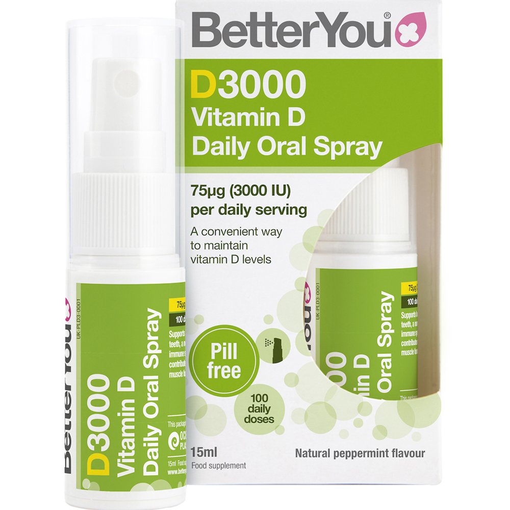 BetterYou BetterYou D3000 Vitamin D Daily Oral Spray Συμπλήρωμα Διατροφής Βιταμίνης D3 σε Μορφή Spray για την Καλή Υγεία των Οστών, Δοντιών & Ανοσοποιητικού με Γεύση Μέντα 15ml