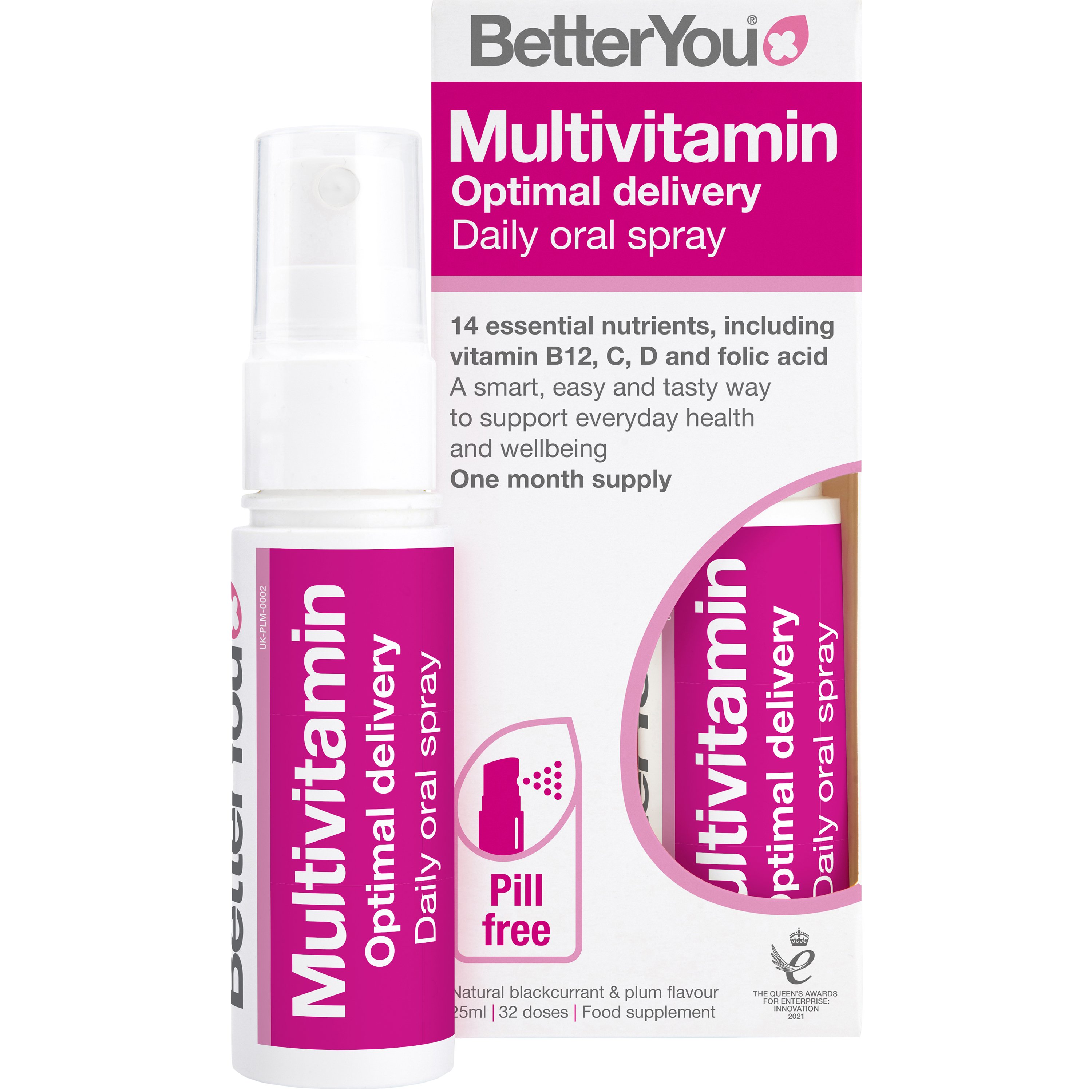 BetterYou Multivitamin Optimal Delivery Daily Oral Spray Συμπλήρωμα Διατροφής σε Μορφή Spray των 12 Βασικών Βιταμινών με Σελήνιο & Ιώδιο για Συνολική Ευεξία του Οργανισμού, Ενέργεια, Τόνωση & Ενίσχυση του Ανοσοποιητικού με Φυσική Γεύση Φραγκοστάφυλο φωτογραφία