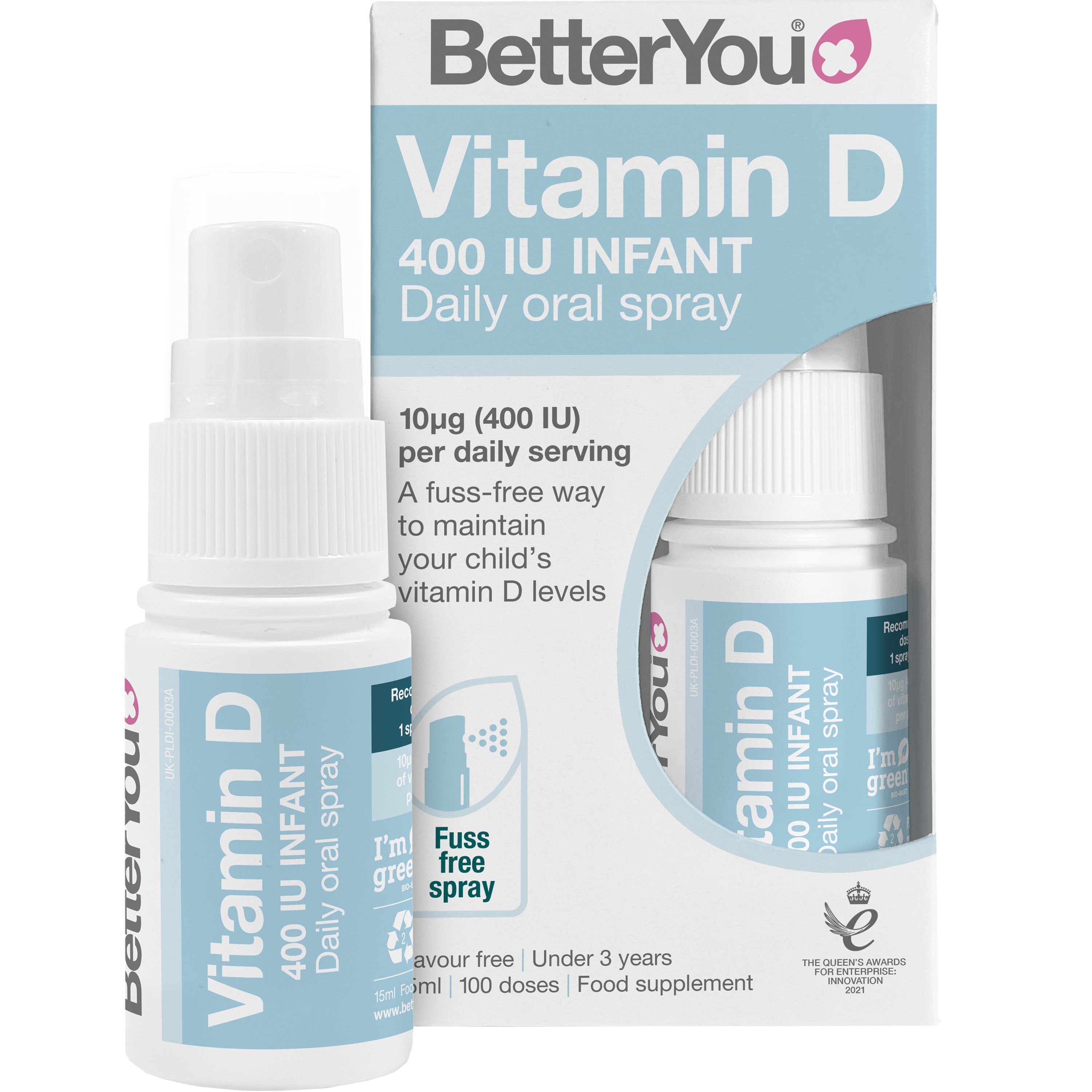 BetterYou BetterYou Vitamin D 400IU Infant Daily Oral Spray Συμπλήρωμα Διατροφής Βιταμίνης D3 για Βρέφη Κάτω των 3 Ετών σε Μορφή Spray για Σωστή Ανάπτυξη, Καλή Υγεία Οστών, Δοντιών & Ενίσχυση Ανοσοποιητικού Χωρίς Γεύση 15ml