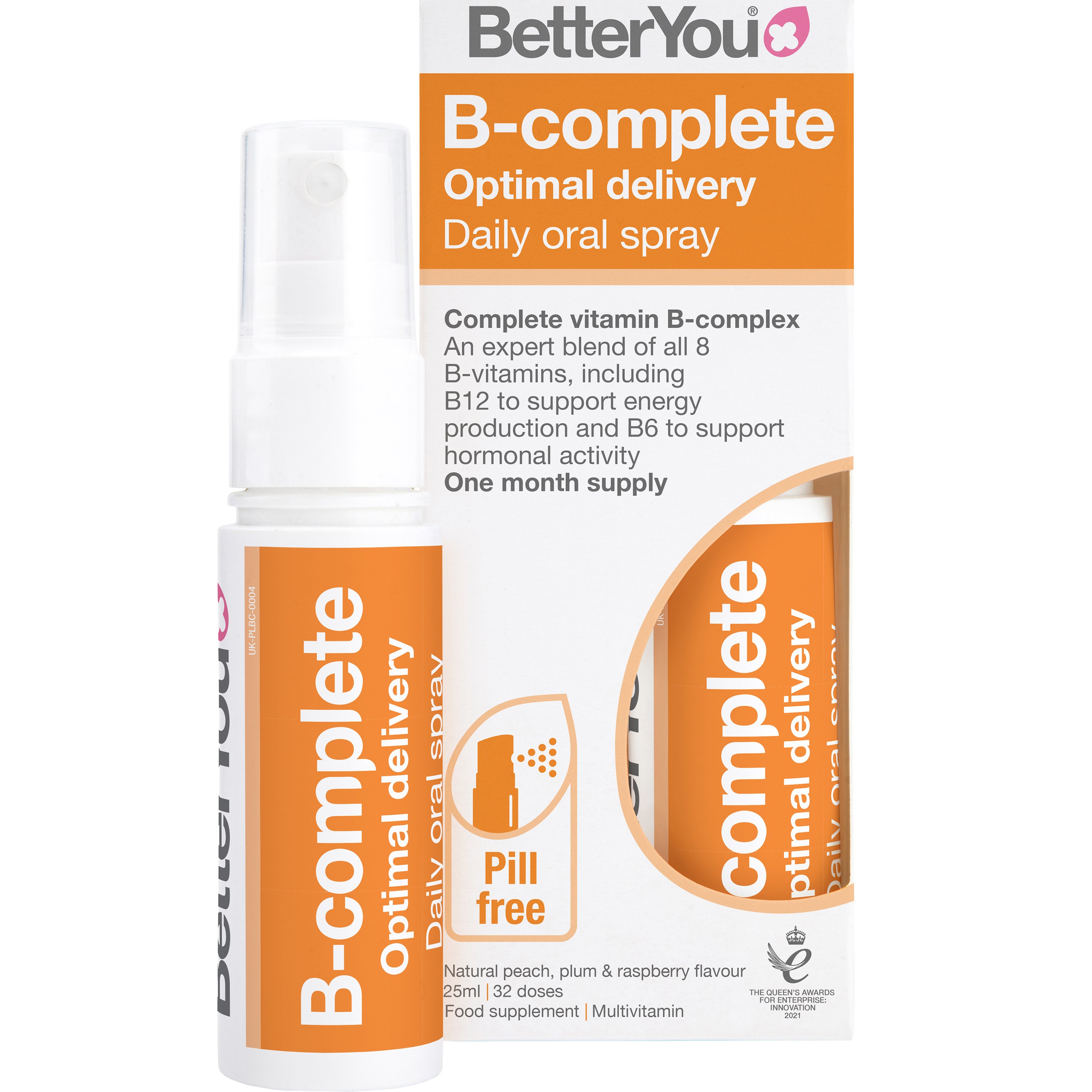 BetterYou BetterYou B-Complete Daily Oral Spray Συμπλήρωμα Διατροφής σε Μορφή Spray Συμπλέγματος Βιταμινών Β για Ενέργεια Ορμονική Ισορροπία & Καλή Λειτουργία του Νευρικού Συστήματος με Φυσική Γεύση Ροδάκινο, Δαμάσκηνο & Βατόμουρο 25ml