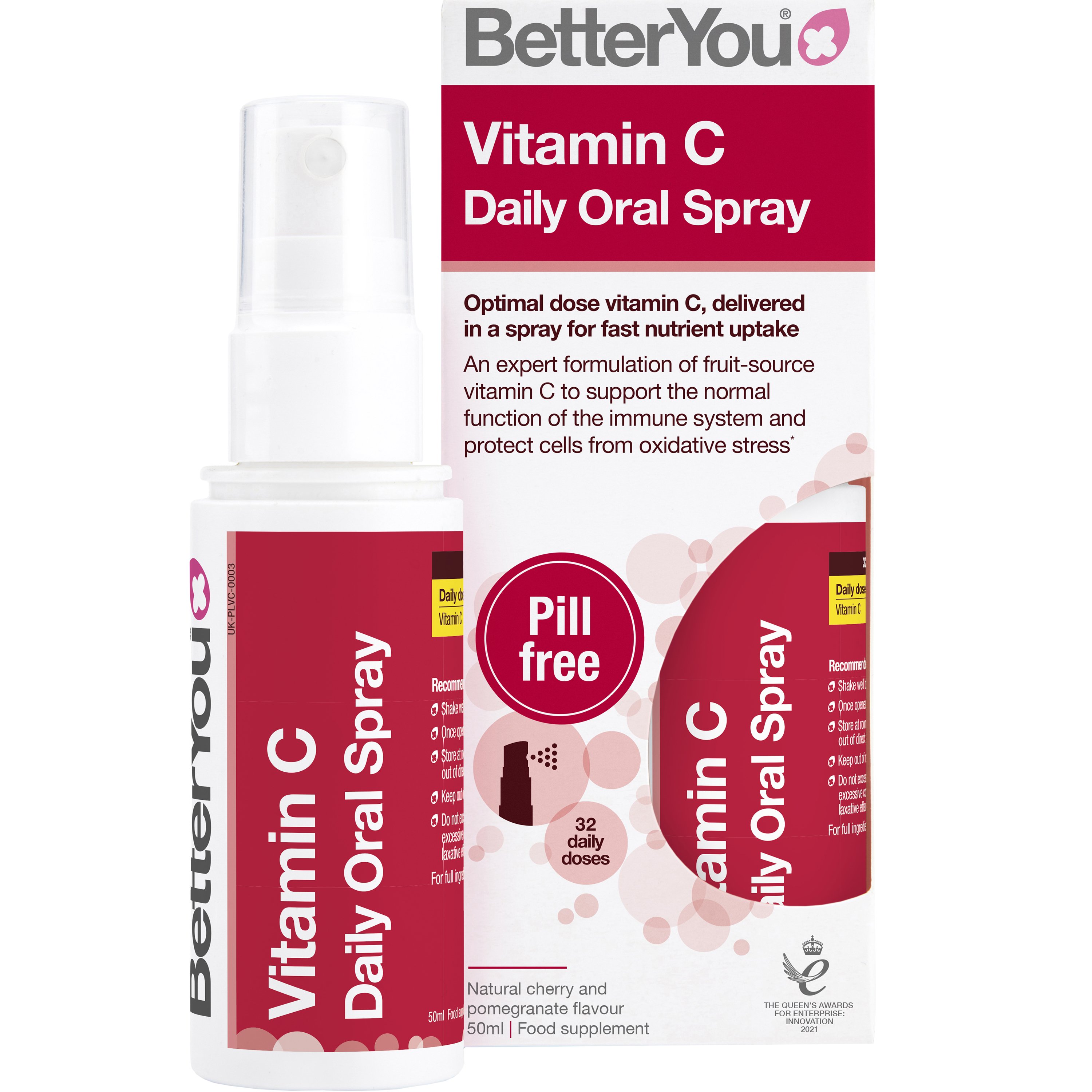 BetterYou BetterYou Vitamin C Daily Oral Spray Συμπλήρωμα Διατροφής Βιταμίνης C σε Μορφή Spray για την Ενίσχυση του Ανοσοποιητικού Συστήματος με Αντιοξειδωτική Δράση με Φυσική Γεύση Κεράσι & Ρόδι 50ml