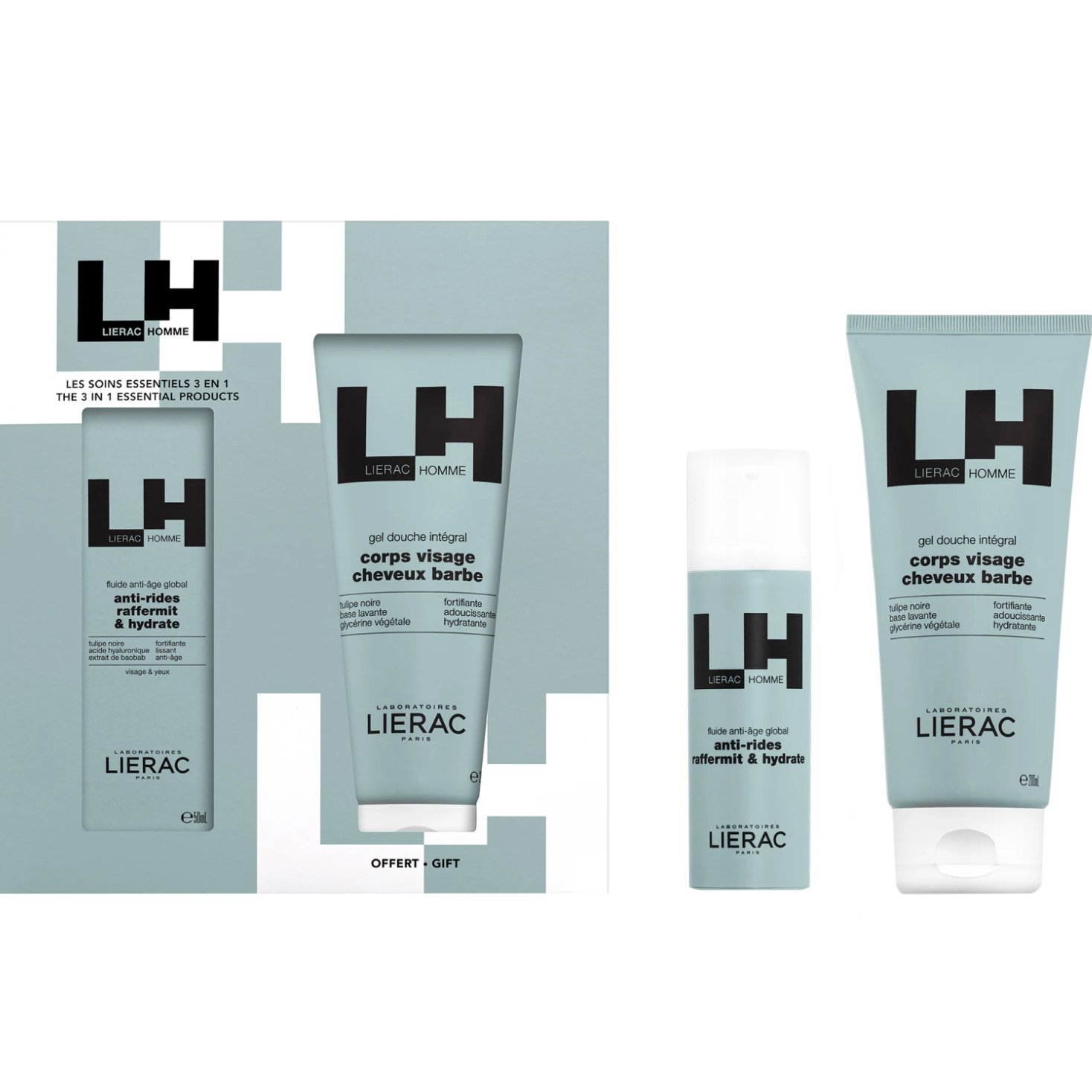 Lierac Κρέμες Προσώπου Lierac Promo Homme Global Anti-Aging, Anti-Wrinkles Firms - Moisturizes Fluid 50ml & Δώρο All-Over Shower Gel 200ml