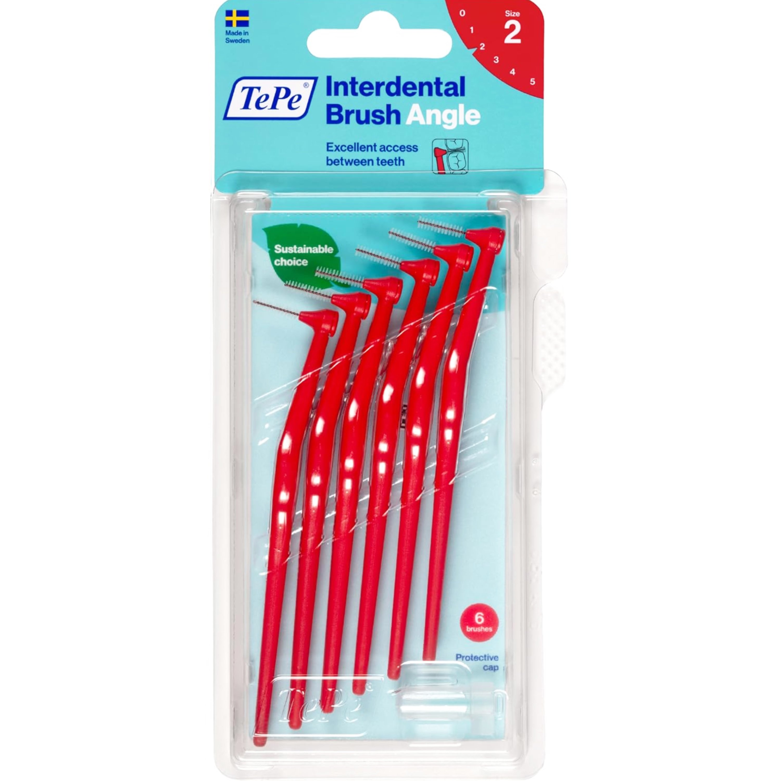 TePe Angle Interdental Brush Angle Μεσοδόντια Βουρτσάκια Καθαρισμού με Μακριά Λαβή & Κεκλιμένη Κεφαλή 6 Τεμάχια – Size 2 (0.5 mm)