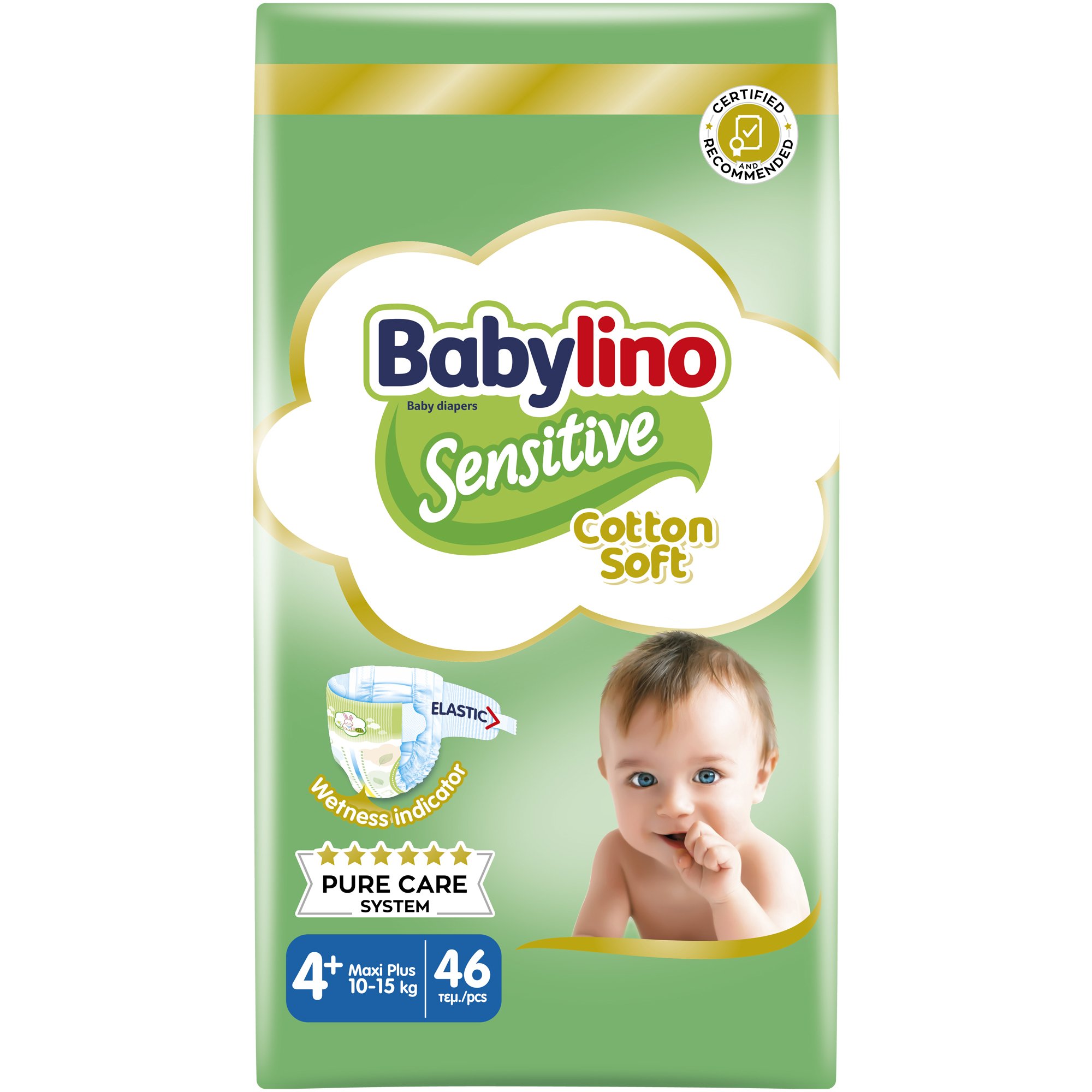 Babylino Babylino Sensitive Cotton Soft Value Pack Maxi Plus Νο4+ (10-15kg) Βρεφικές Πάνες 46 Τεμάχια