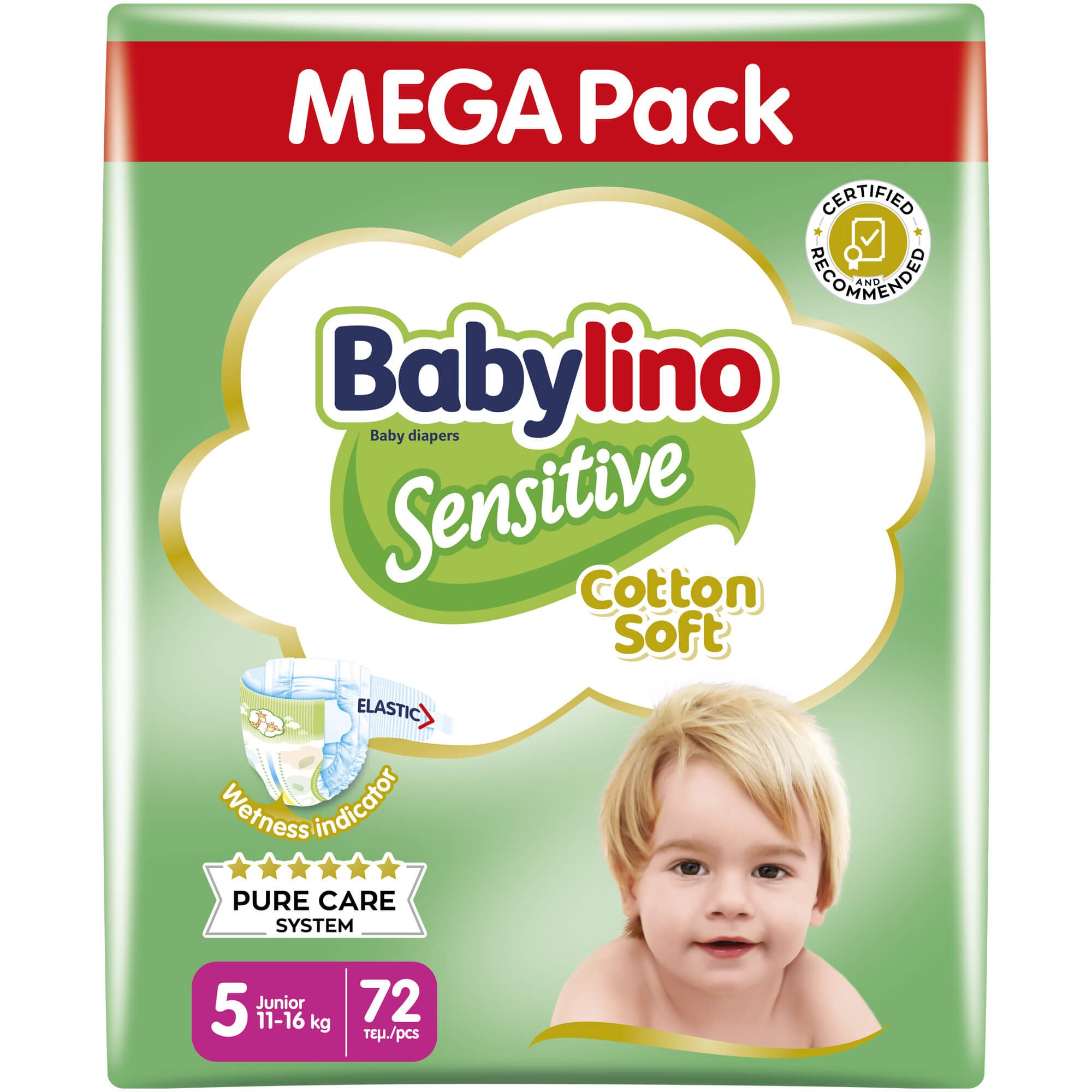 Babylino Babylino Sensitive Cotton Soft Mega Pack Junior No5 (11-25kg) 72 Τεμάχια