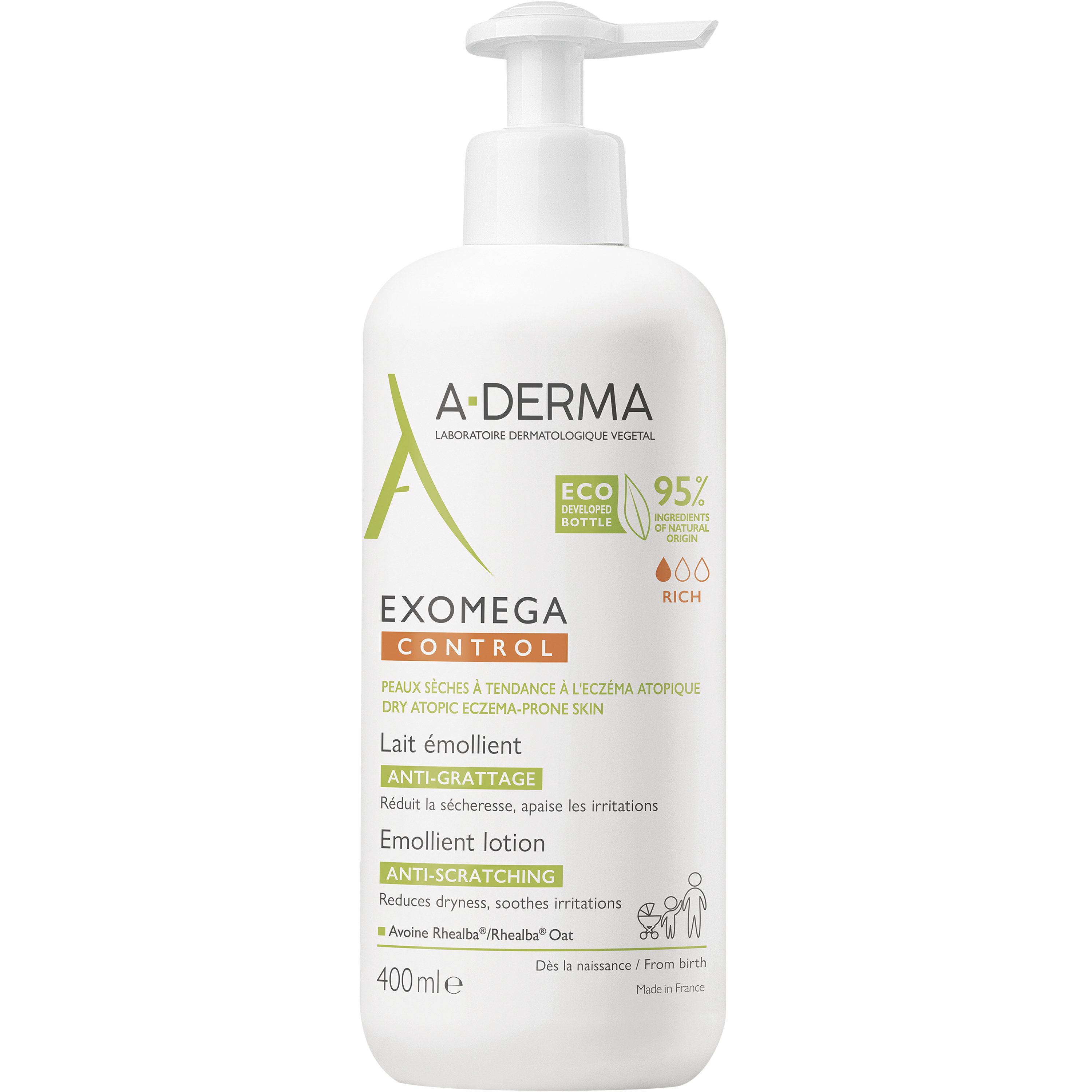 A-Derma A-Derma Exomega Control Emollient Lotion Anti-Scratching Μαλακτικό, Καταπραϋντικό Γαλάκτωμα Προσώπου - Σώματος Κατάλληλο για Ατοπικό ή Πολύ Ξηρό Δέρμα 400ml