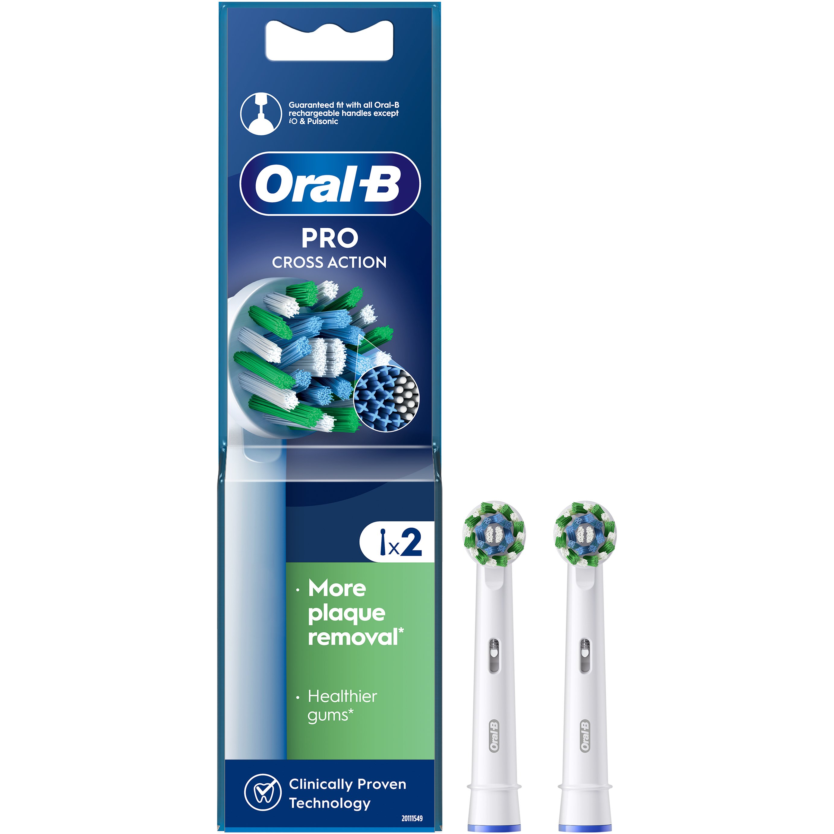 Oral-B Oral-B Pro Cross Action Medium Electric Toothbrush Head White Ανταλλακτικές Κεφαλές Ηλεκτρικής Οδοντόβουρτσας για Αφαίρεση της Πλάκας, Προστασία των Ούλων & Μεσαίας Σκληρότητας Ίνες με Ένδειξη Αντικατάστασης της Κεφαλής 2 Τεμάχια